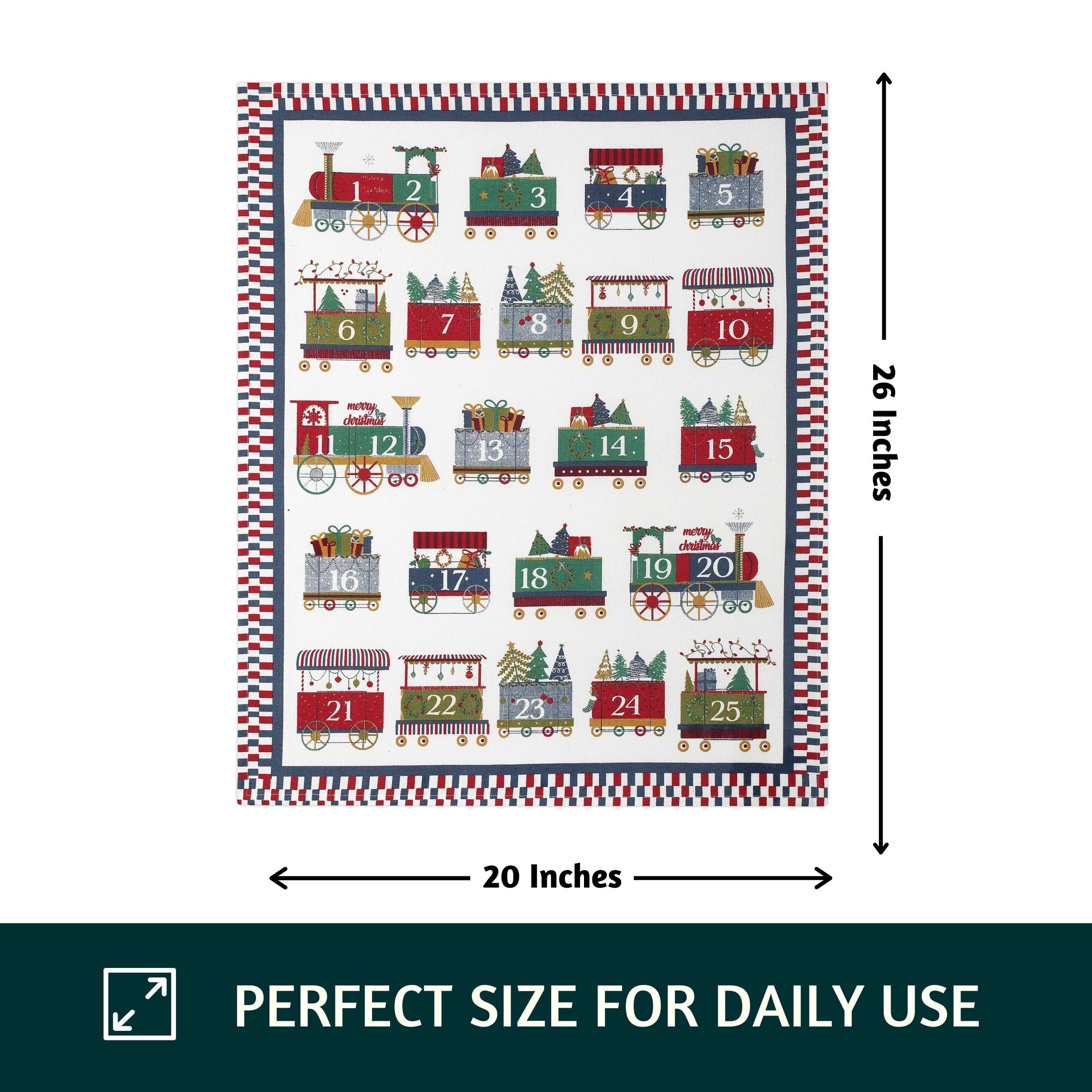 Folkulture 20" X 26" Set of 3 Kitchen Towel Cotton - Xmas Train Advent