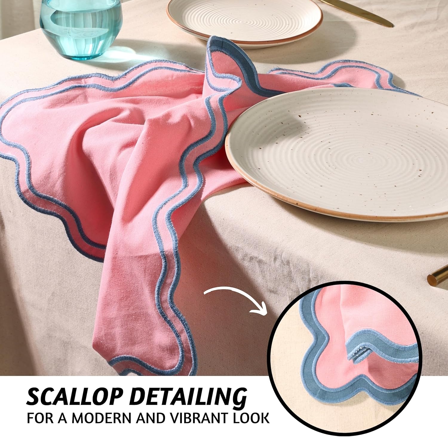 Folkulture Set of 4, 18 X 18" Scallop Napkins Cotton - Laguna Blush
