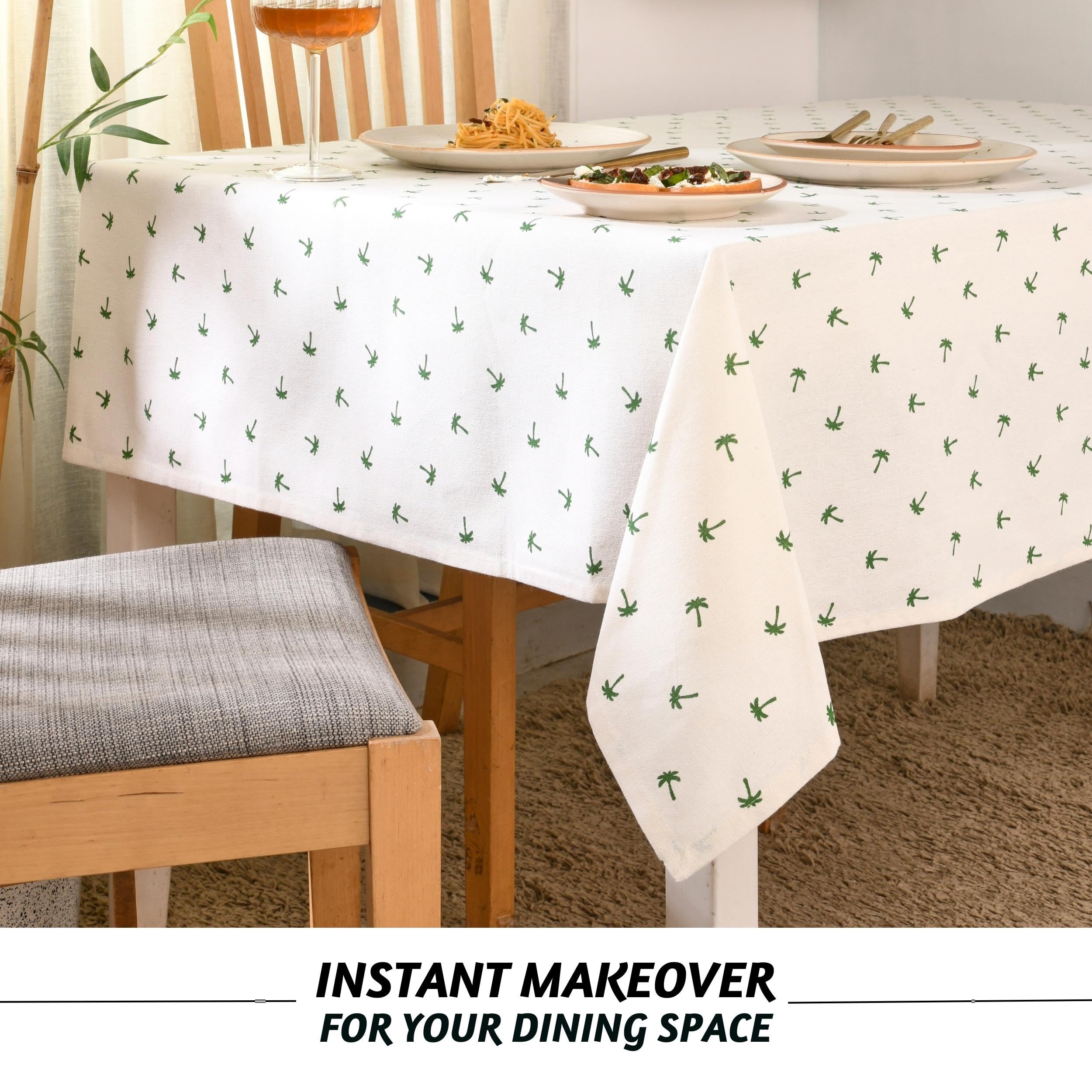 Folkulture Table Cloth 60 x 60, White Square Cotton Table Cover for Dining & Kitchen, Spring Tablecloth, Washable Outdoor Table Linen, Coco Escape