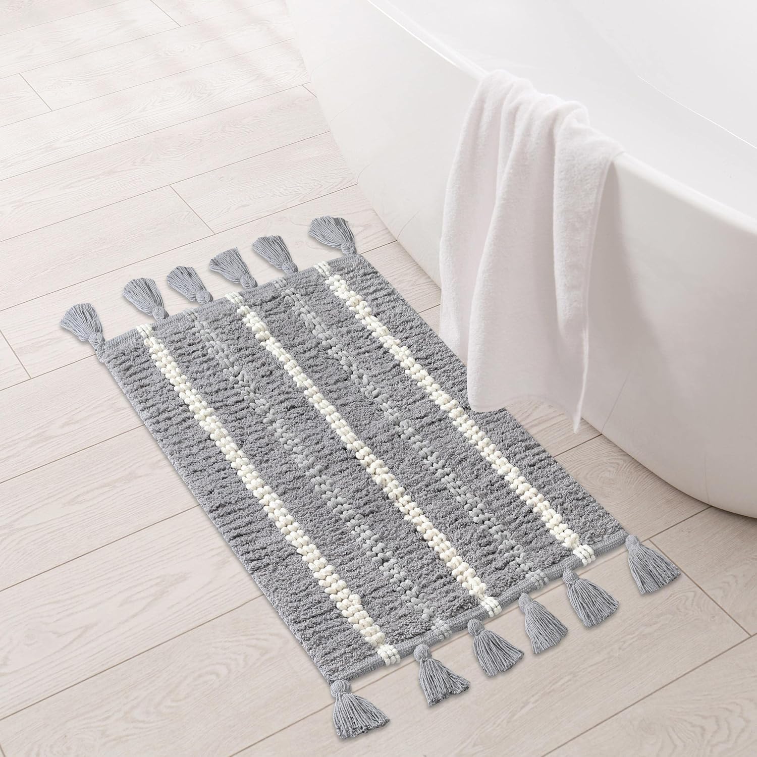 Folkulture 17 X 24" Bathrugs Cotton Viscose Boho Stripe - Gray