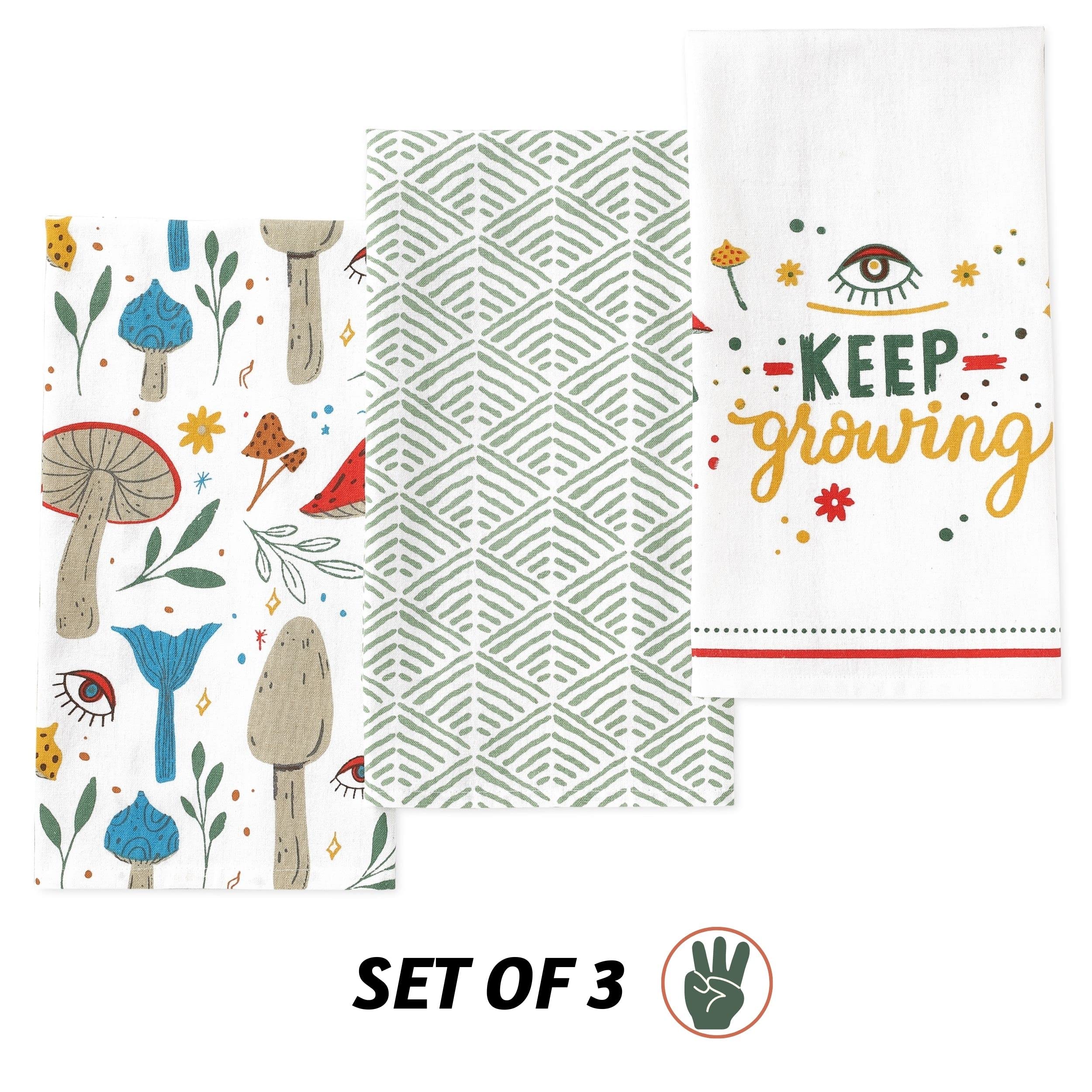 Folkulture Set of 3 - Kitchen Towel 100% Recycled Cotton Magic Mushroom