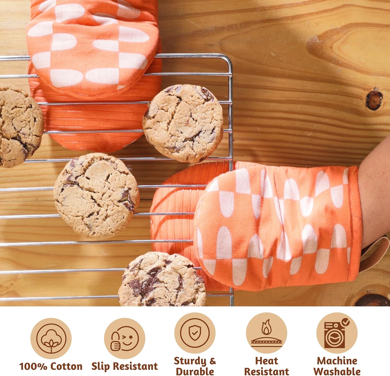 Folkulture Oven Mitts or Mini Mitts Heat Resistant (Harvest Hug, Set of 2)