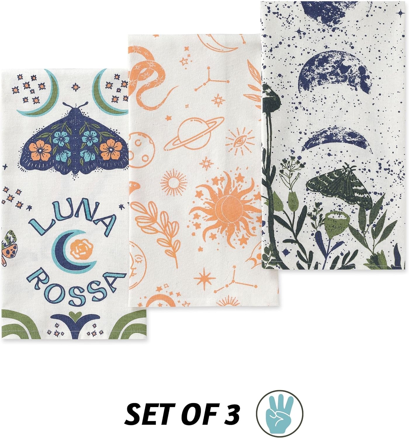 Folkulture Set of 3 - Kitchen Towel 100% Cotton Luna Rosa