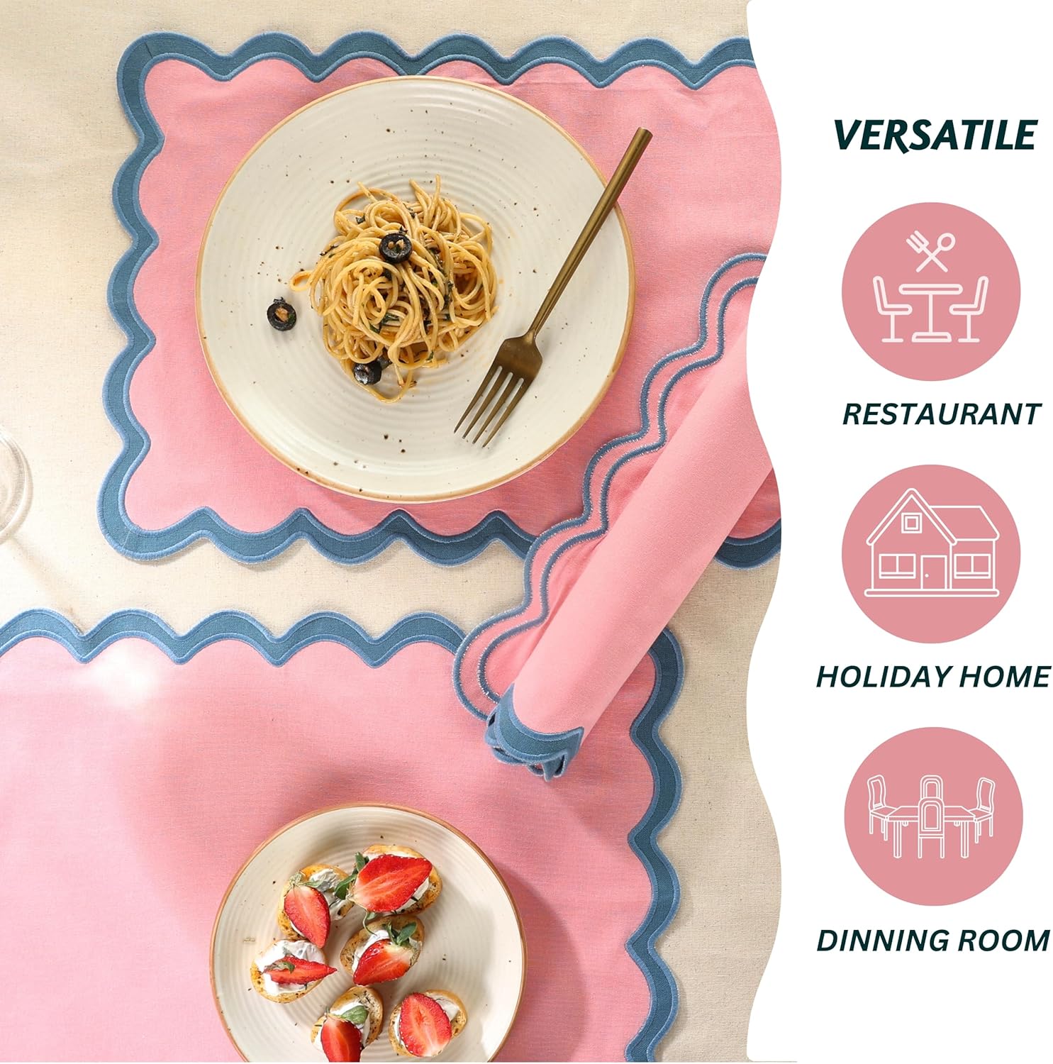 Folkulture 13" X 19" Set of 4 Placemat Scallop Cotton - Laguna Blush