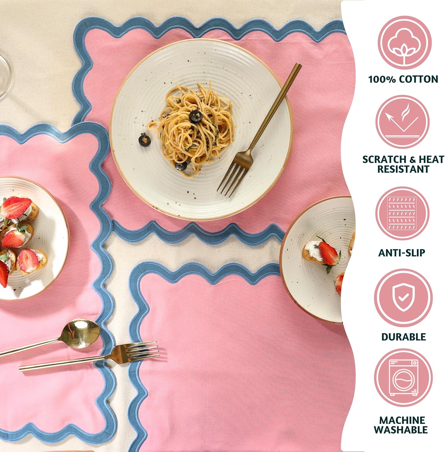 Folkulture 13" X 19" Set of 4 Placemat Scallop Cotton - Laguna Blush
