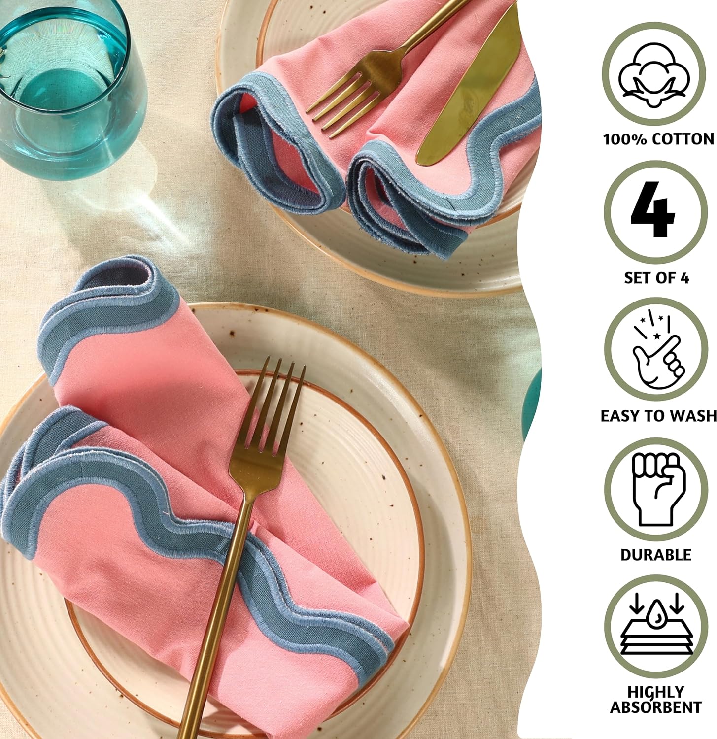 Folkulture Set of 4, 18 X 18" Scallop Napkins Cotton - Laguna Blush