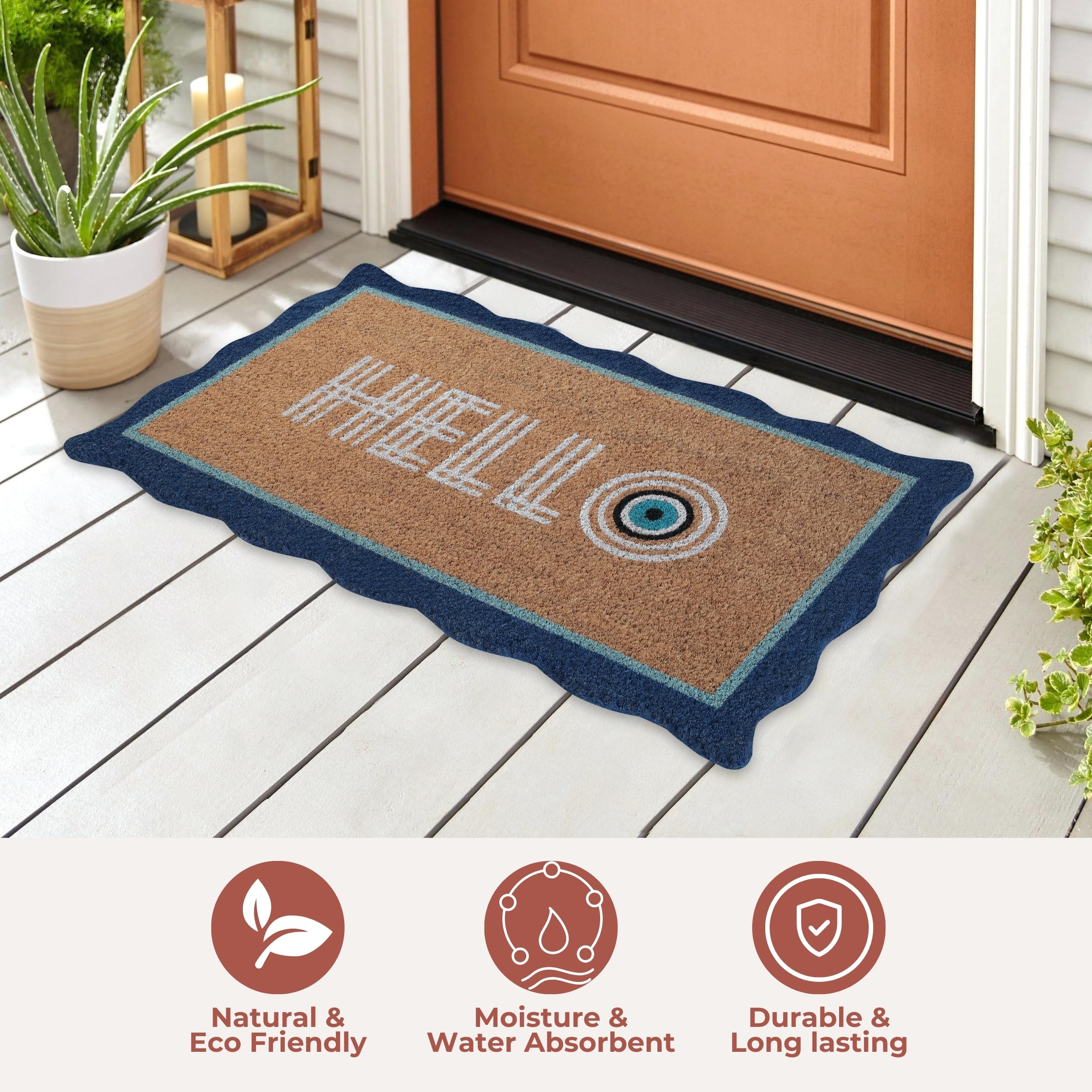 Folkulture Hello Mats Outdoor | (16 X 28) Eco Friendly Doormats for Front Door Outdoor | Hello Matt or Doormat for Home Entrance | Durable & Anti Slip Coir Door Mats or Rug