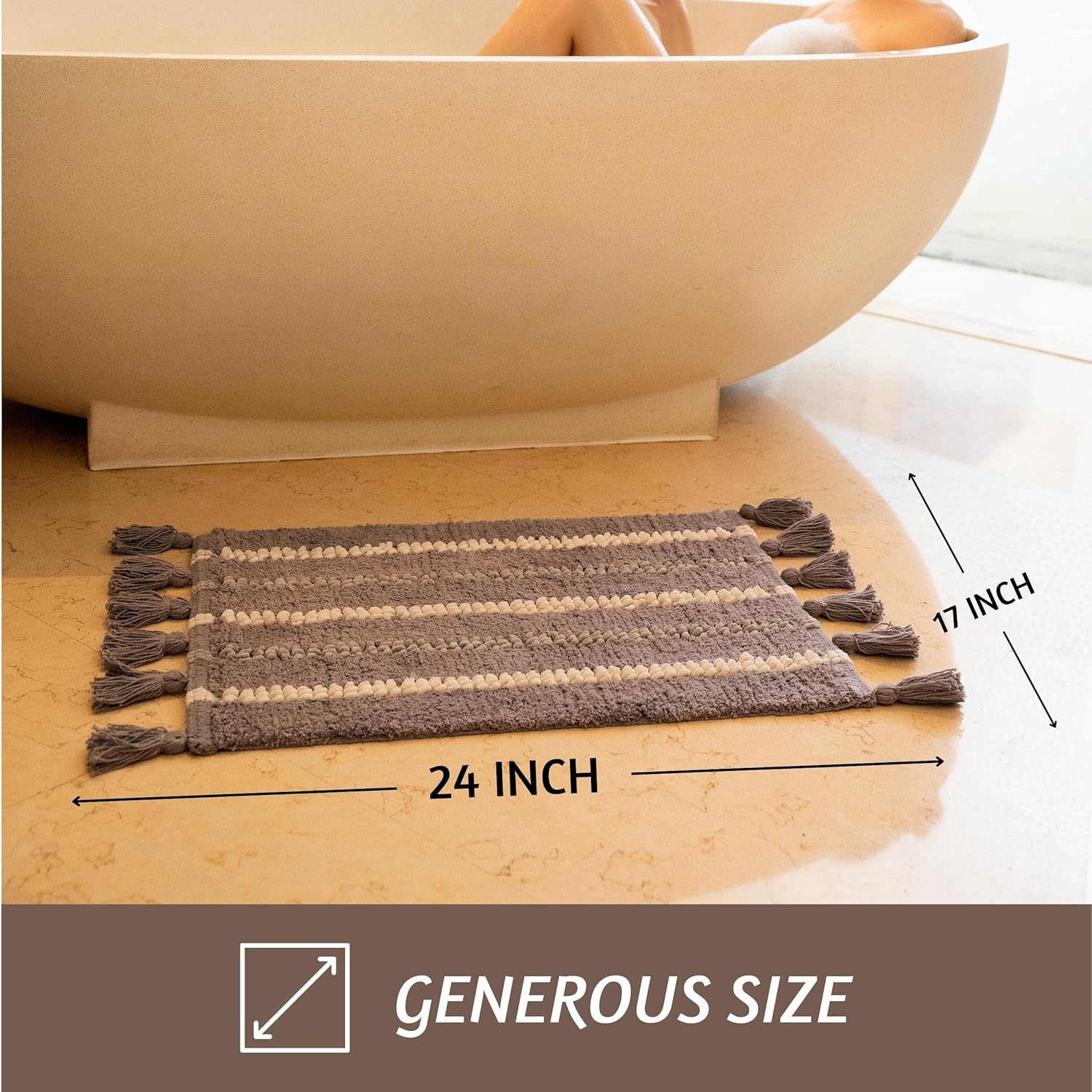 Folkulture 17 X 24" Bathrugs Cotton Viscose Boho Stripe - Gray