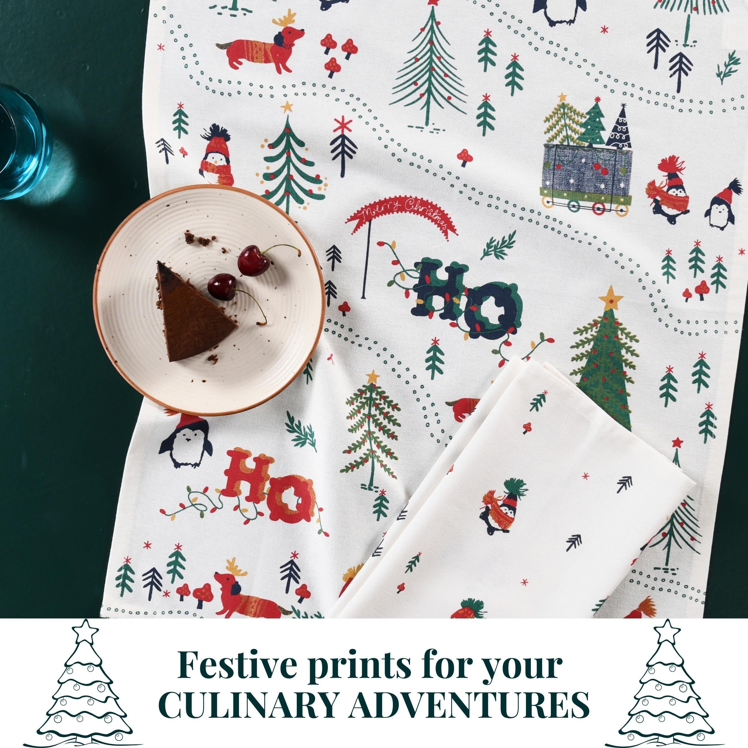 Folkulture 20" X 26" Set of 3 Kitchen Towel Cotton - Xmas Train Advent