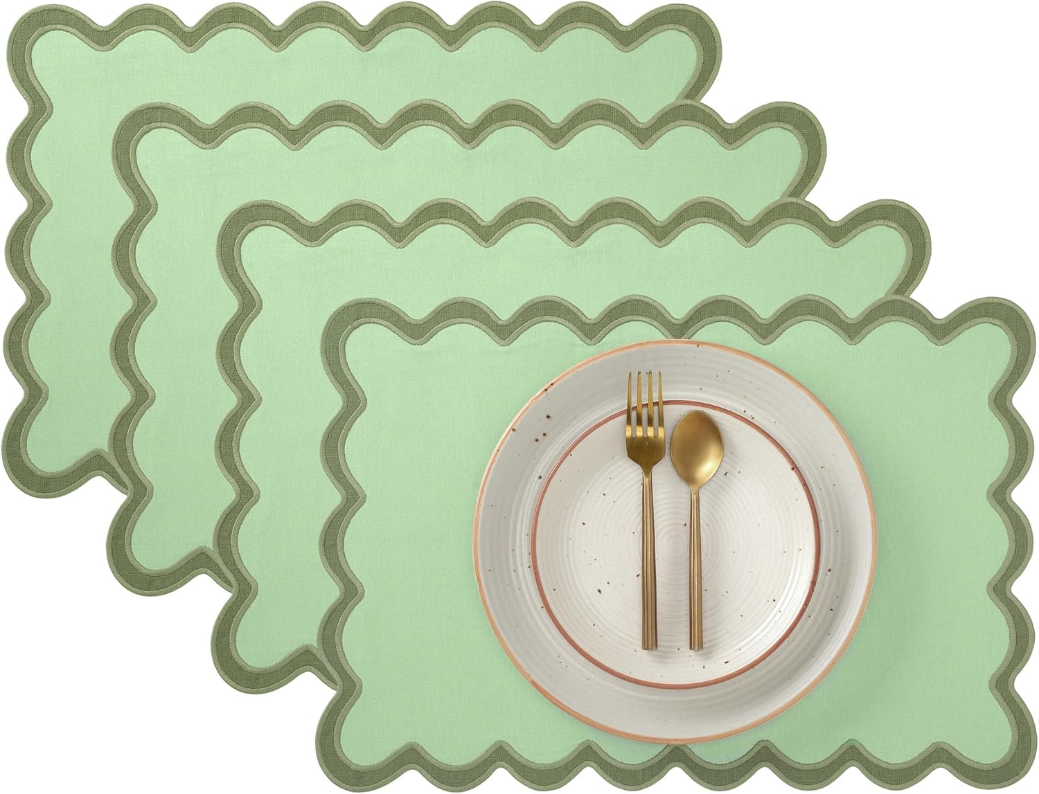 Folkulture 13" X 19" Set of 4 Placemat Scallop Cotton - Forest Sage