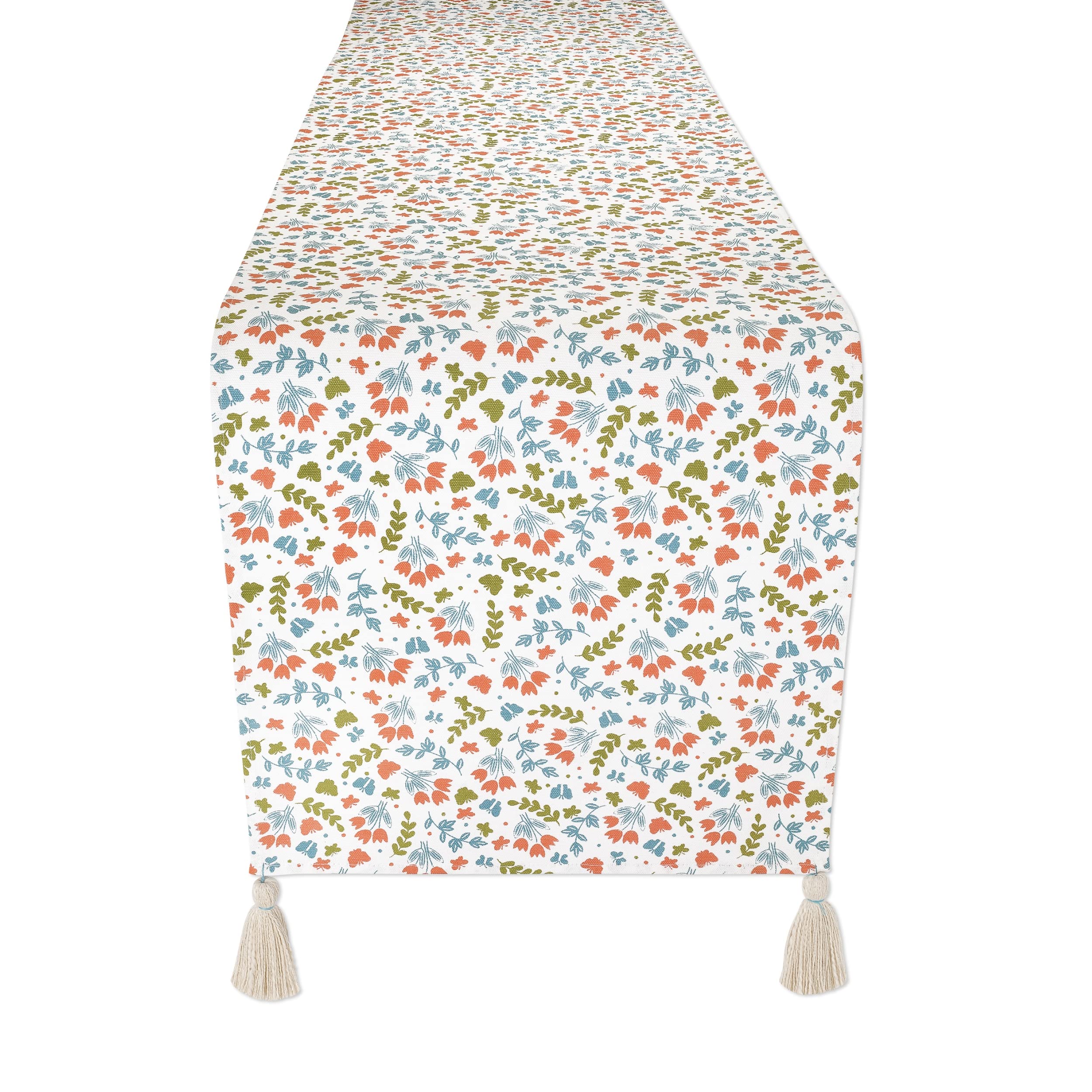 Folkulture Spring Table Runner 72 Inches with Tassels, 100% Cotton Rustic Runner for Home Decor, Coffee or Dining Table, Spring Garden