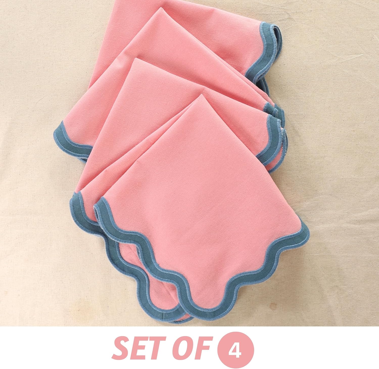 Folkulture Set of 4, 18 X 18" Scallop Napkins Cotton - Laguna Blush