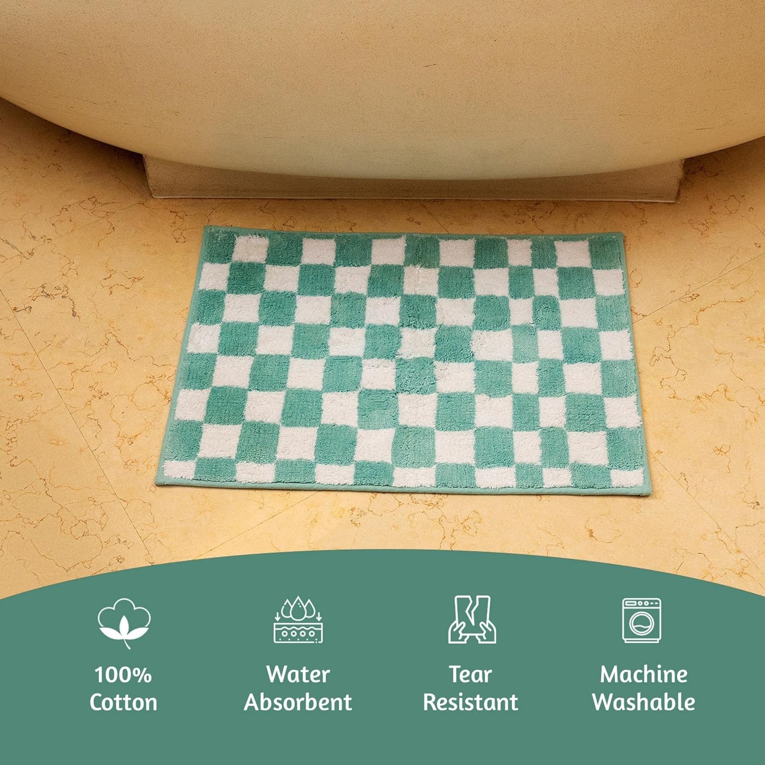 Folkulture 17 X 24" Bathrugs 100% Cotton Checker Board - Aqua