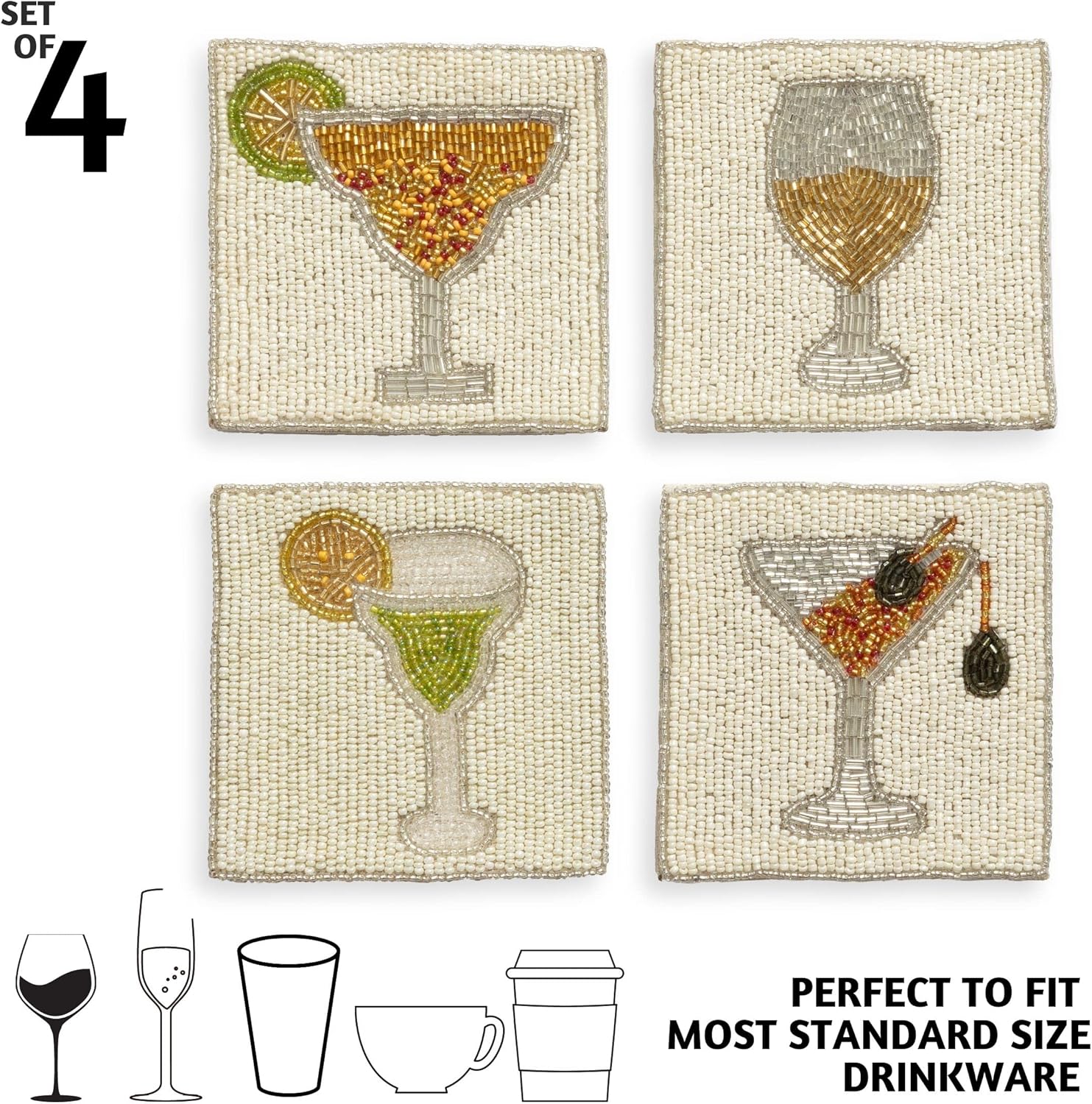 Folkulture - Beaded Cocktail Coaster - Square - Set of 4