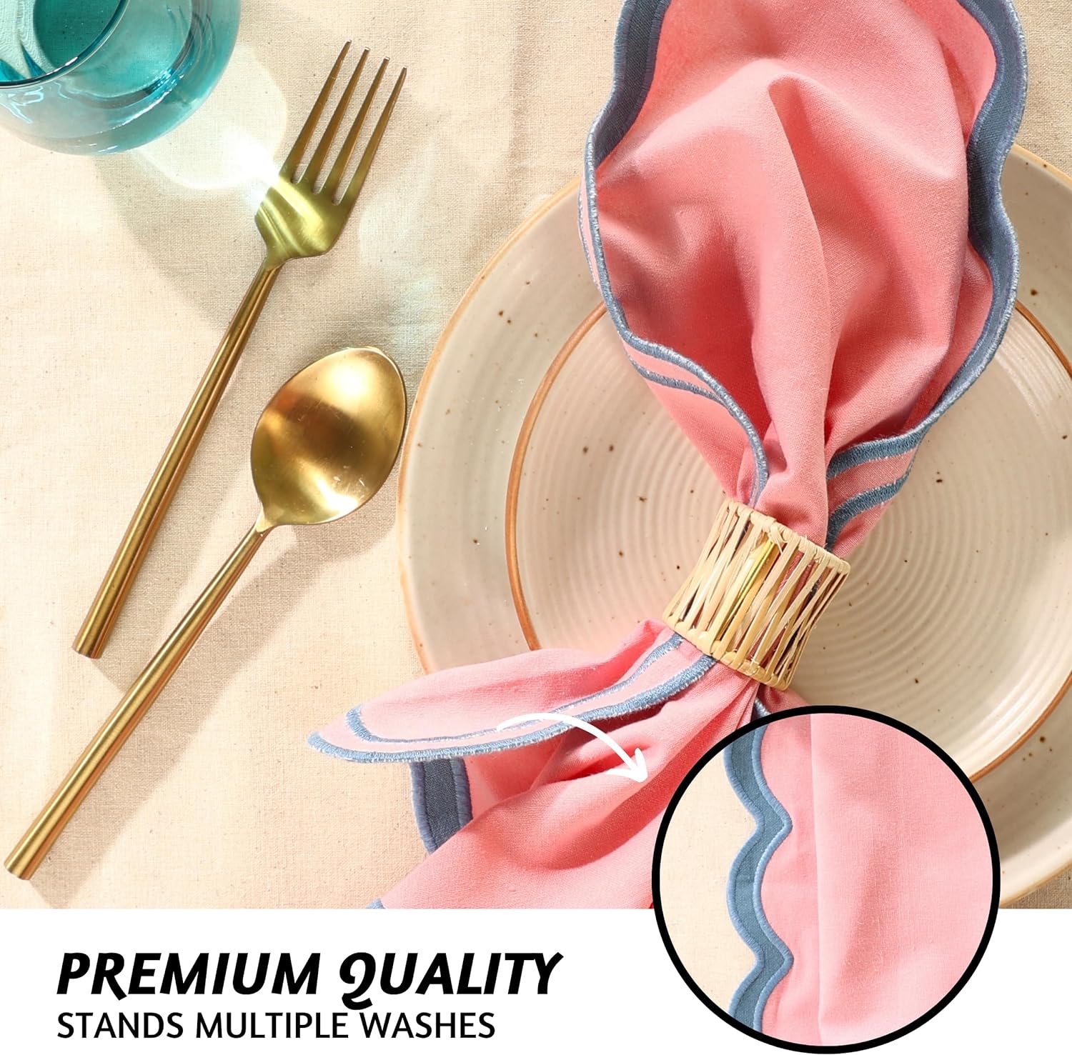 Folkulture Set of 4, 18 X 18" Scallop Napkins Cotton - Laguna Blush