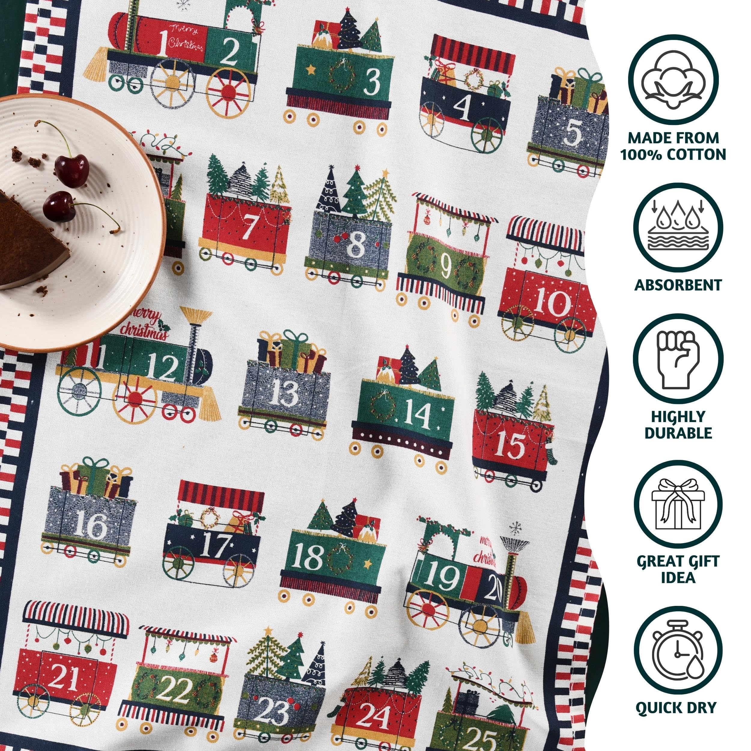 Folkulture 20" X 26" Set of 3 Kitchen Towel Cotton - Xmas Train Advent