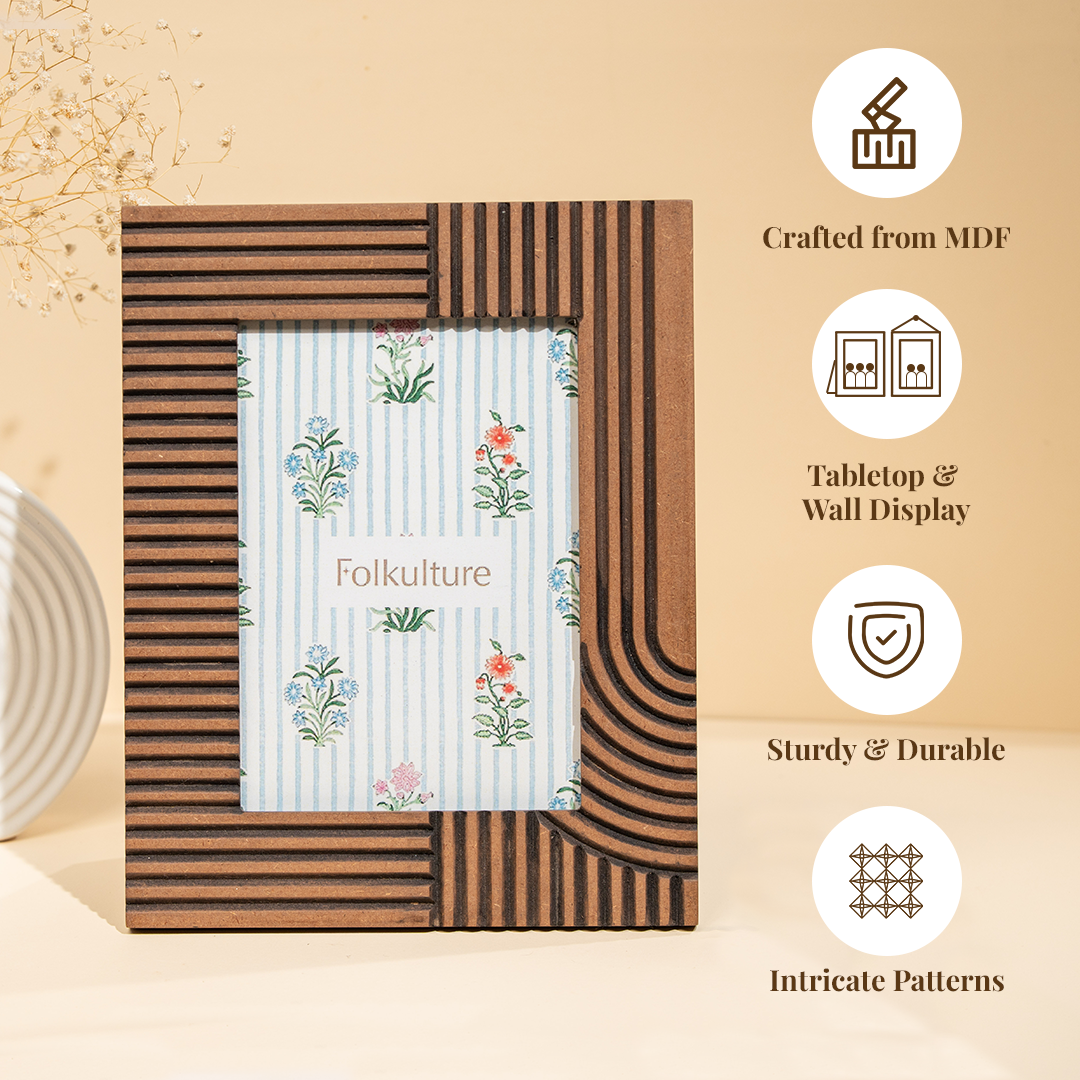 Folkulture Picture Frames 5" x 7" Wooden Picture Frame or Photo Frames for Wall or Poster Frame, Photo Wall Display Gifts for Women (Linear Tales)