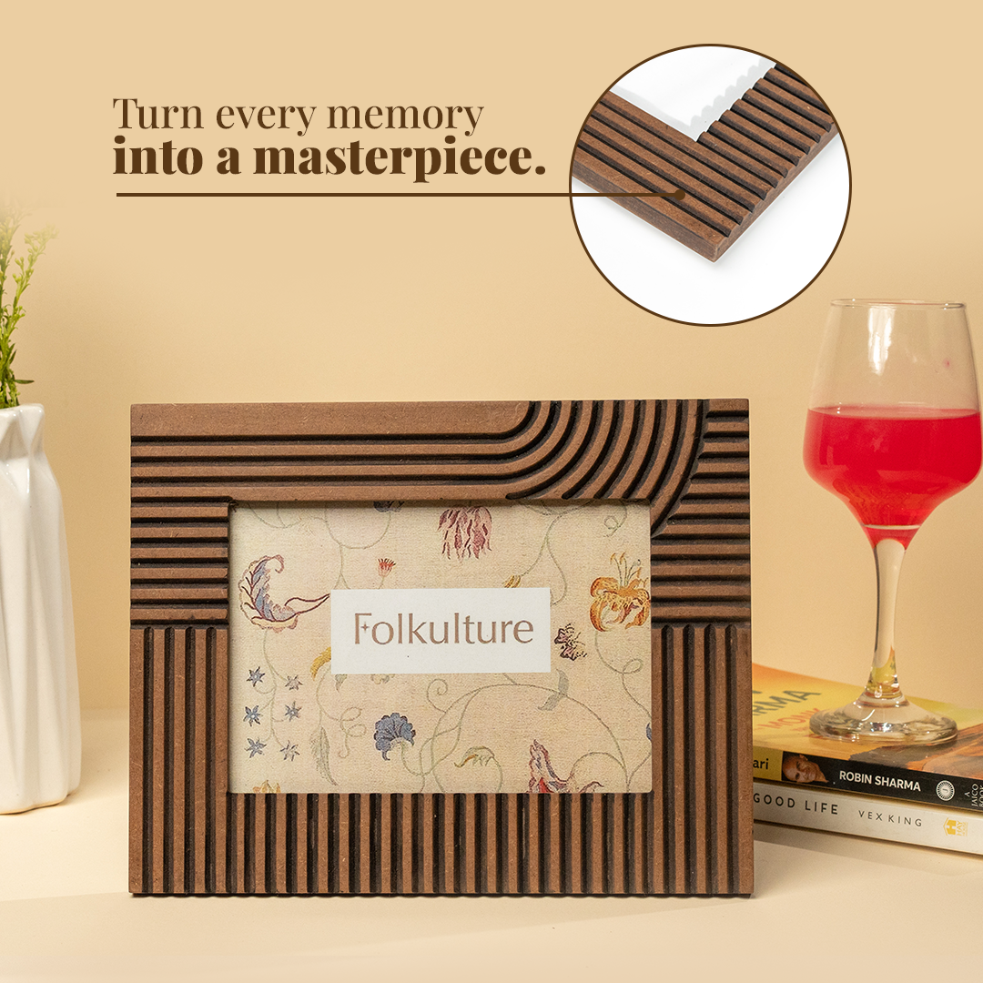 Folkulture Picture Frames 5" x 7" Wooden Picture Frame or Photo Frames for Wall or Poster Frame, Photo Wall Display Gifts for Women (Linear Tales)