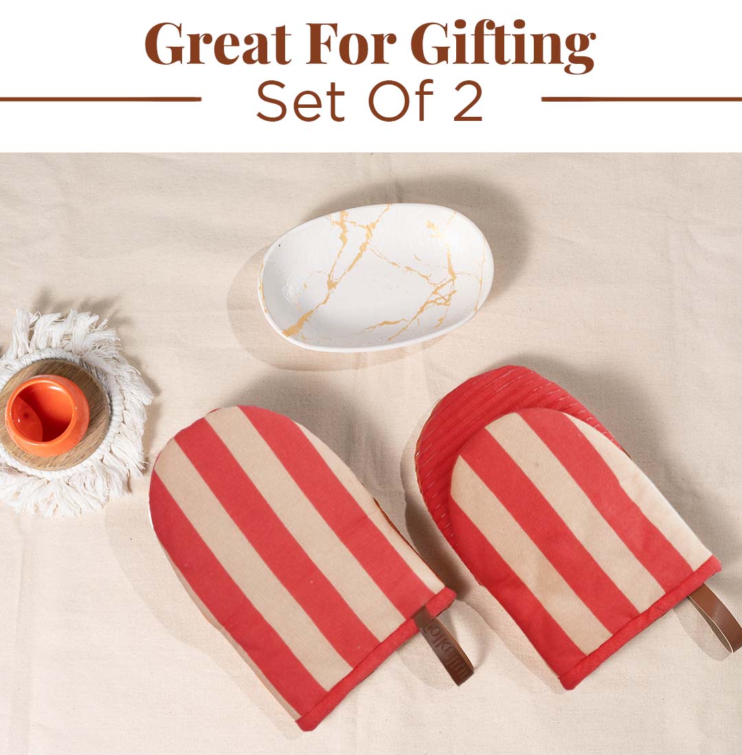 Folkulture Mini Mitts 100% cotton with Silicon  Heat Resistant Kitchen & Baking Mitts - Candy Cane