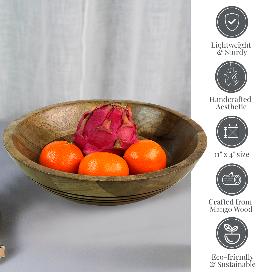 Folkulture 10" Mango Wood Melo Fruit Bowl - Natural