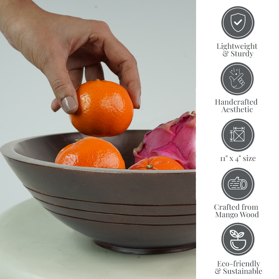 Folkulture 10" Mango Wood Melo Fruit Bowl - Walnut