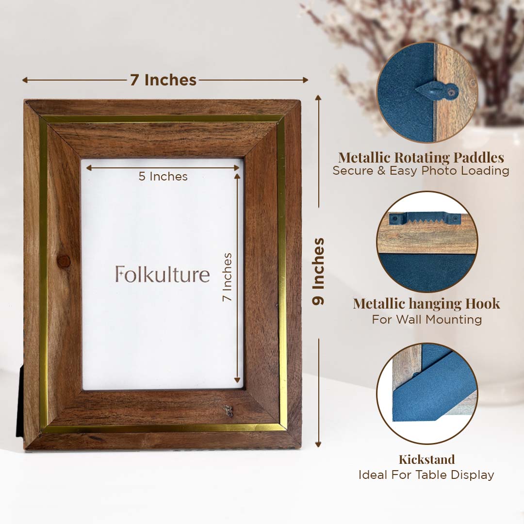 Folkulture Picture Frames 5" x 7" Wooden & Metal Picture Frame or Photo Frames for Wall, Photo Wall Display Gifts for Women (Rustic Roots)
