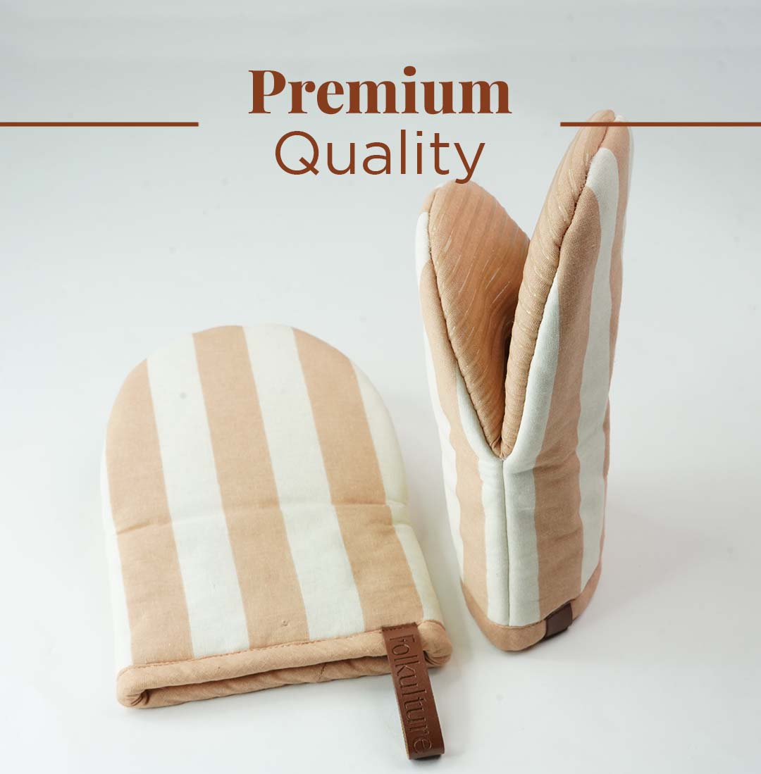 Folkulture Mini Mitts 100% cotton with Silicon Heat Resistant Kitchen & Baking Mitts - latte