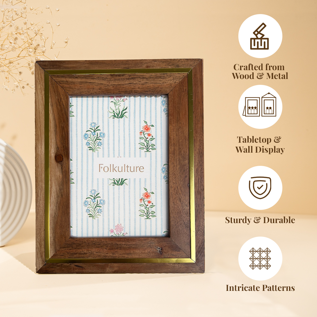 Folkulture Picture Frames 5" x 7" Wooden & Metal Picture Frame or Photo Frames for Wall, Photo Wall Display Gifts for Women (Rustic Roots)