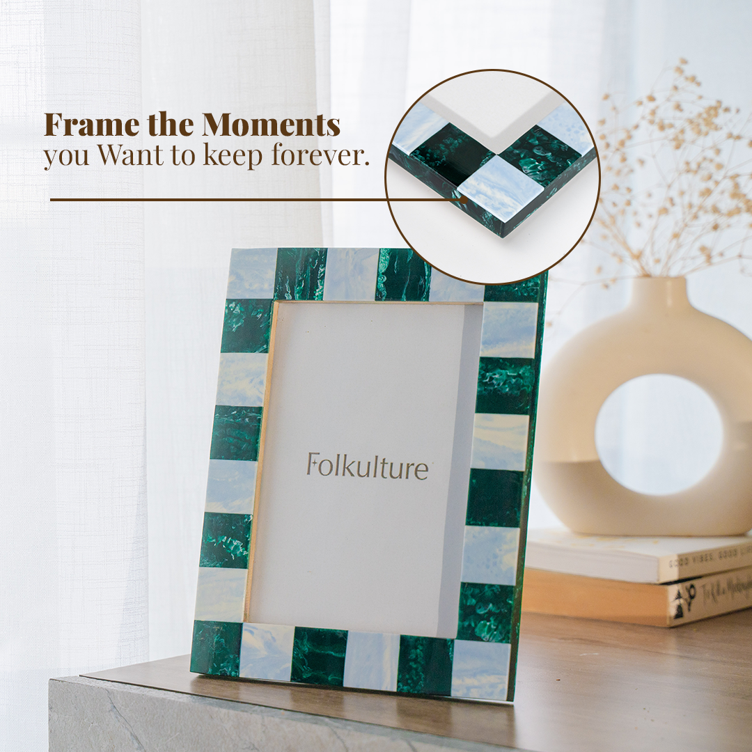 Folkulture Picture Frames, Resin Checkered Picture Frame or Green Photo Frames for Wall, Large Picture Frames for Wall Pictures