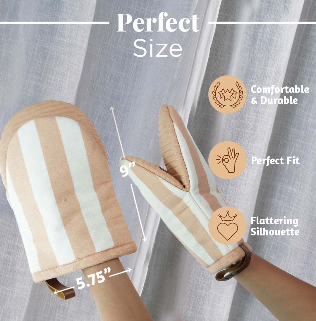 Folkulture Mini Mitts 100% cotton with Silicon Heat Resistant Kitchen & Baking Mitts - latte