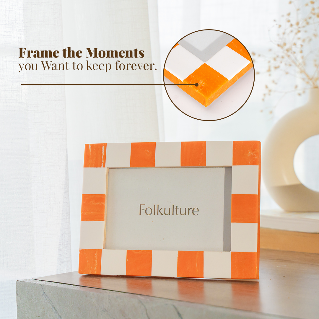 Folkulture Picture Frames, Resin Checkered Picture Frame or Orange Photo Frames for Wall, Large Picture Frames for Wall Pictures