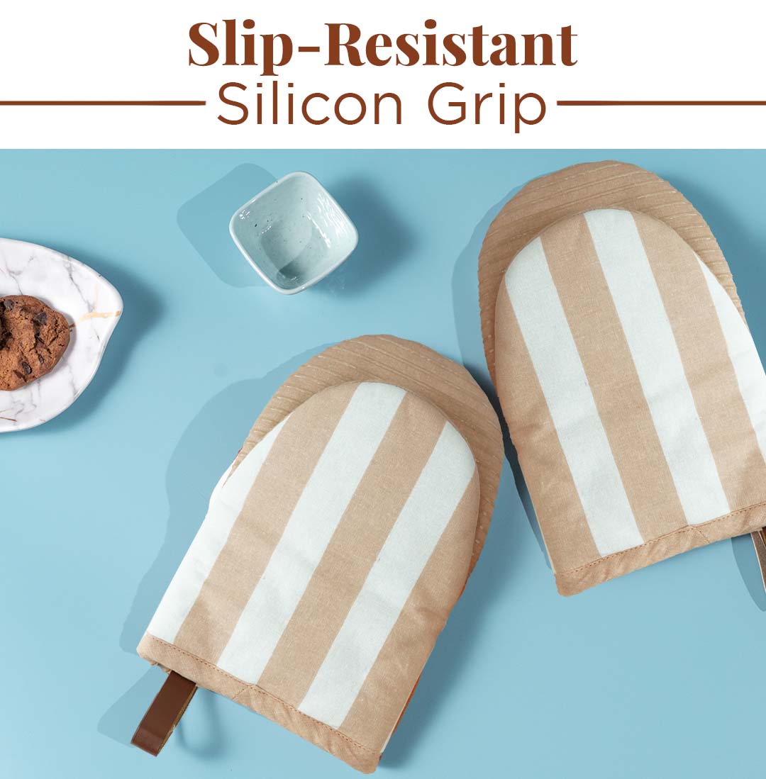 Folkulture Mini Mitts 100% cotton with Silicon Heat Resistant Kitchen & Baking Mitts - latte