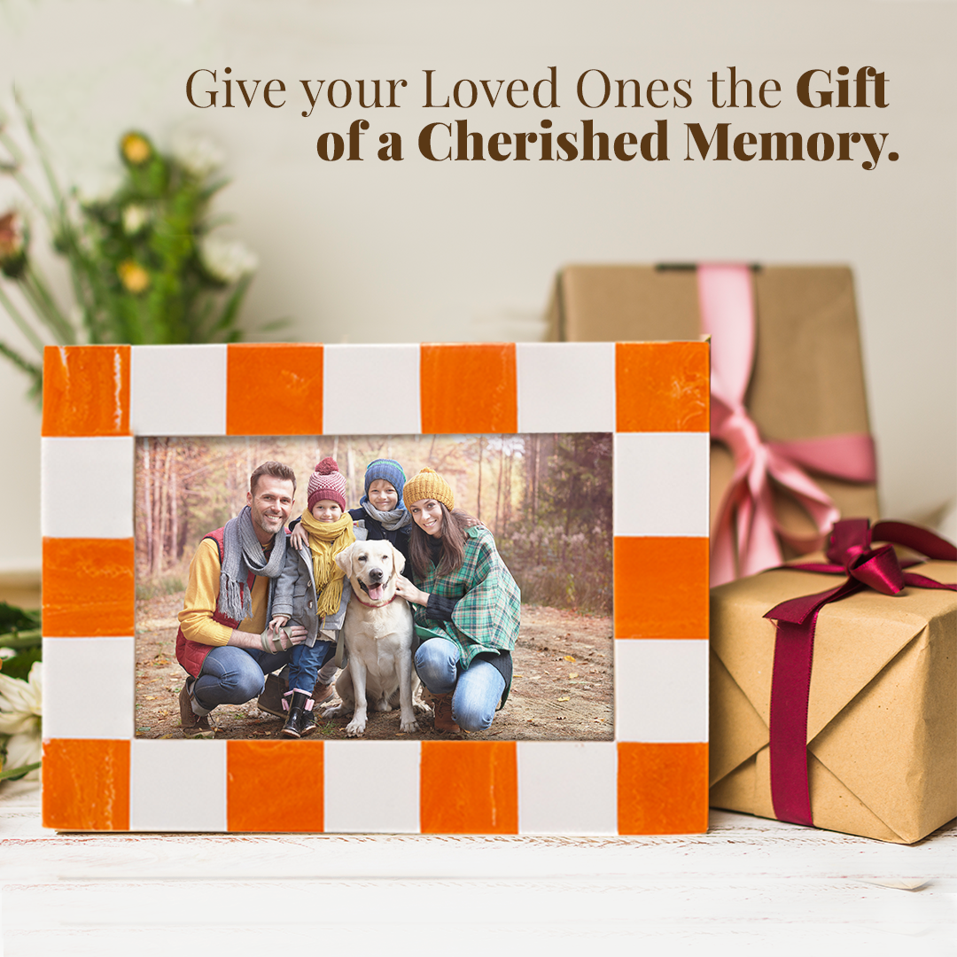 Folkulture Picture Frames, Resin Checkered Picture Frame or Orange Photo Frames for Wall, Large Picture Frames for Wall Pictures