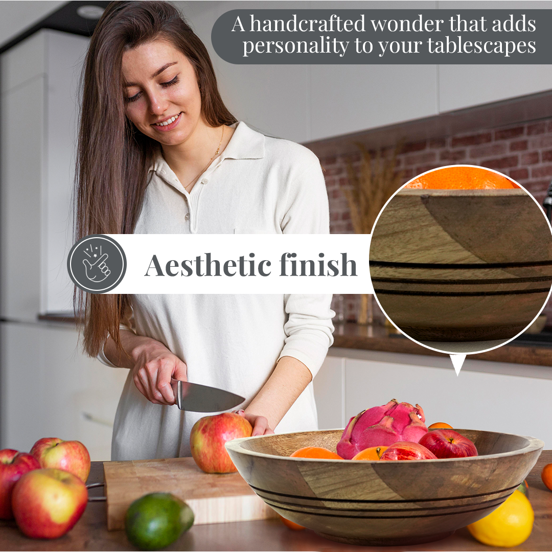 Folkulture 10" Mango Wood Melo Fruit Bowl - Natural