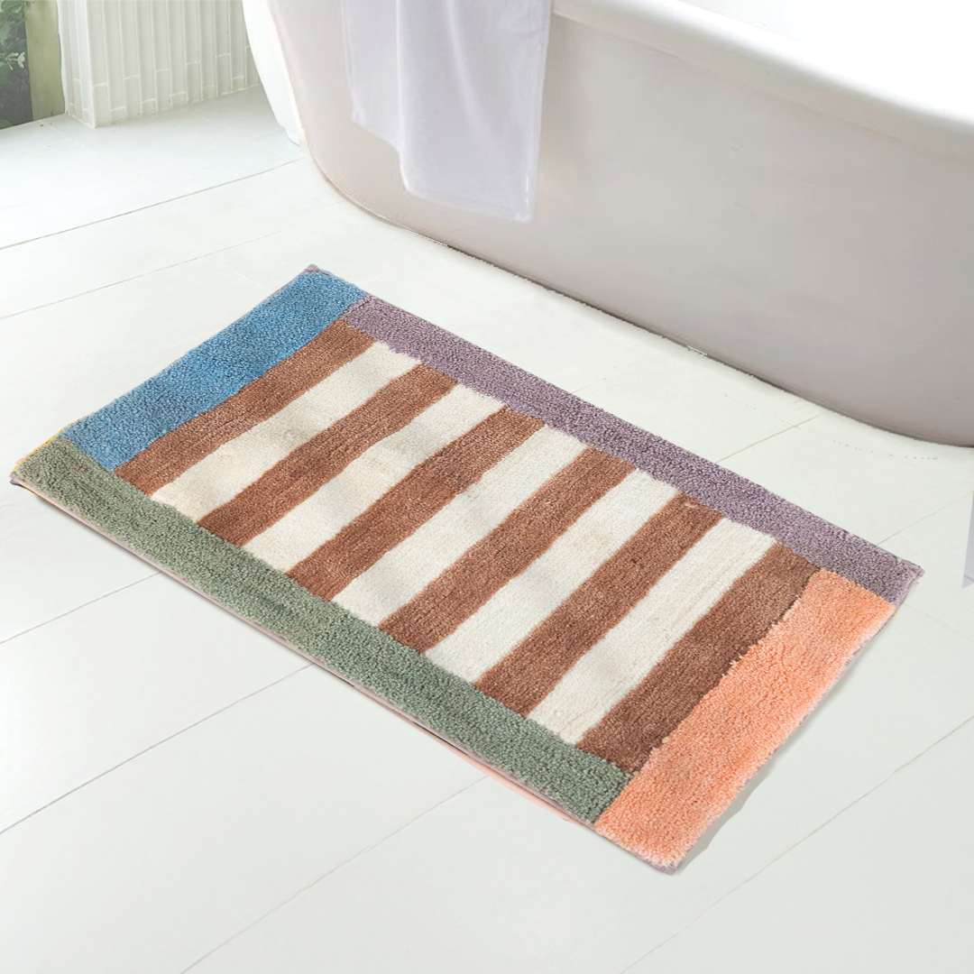 Folkulture Bathroom Rugs | (20 x 30) Stripe Bathmats for Bathroom or Microfiber Bath Rug | Quick Drying Washable Non Slip Bath Mat for Washroom