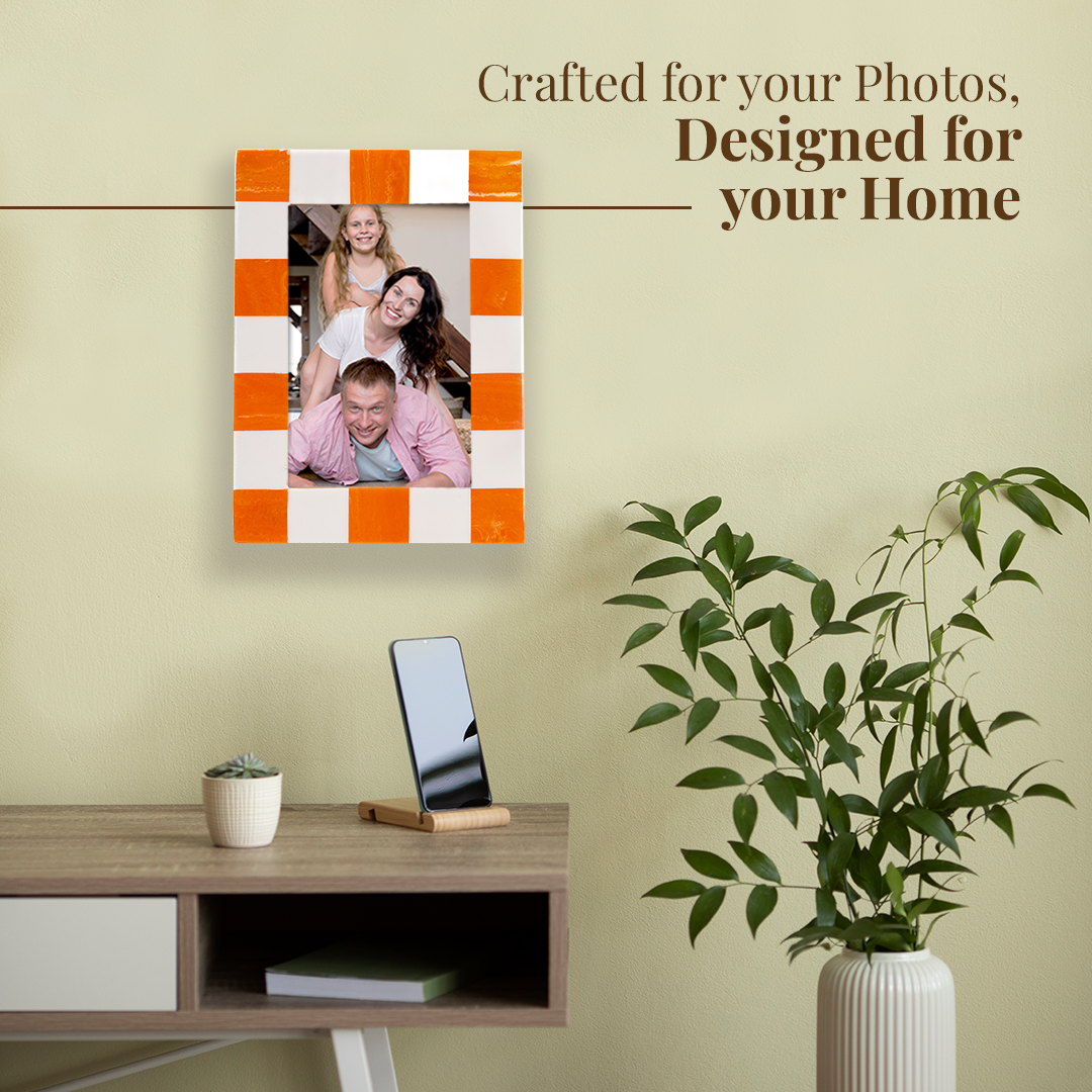 Folkulture Picture Frames, Resin Checkered Picture Frame or Orange Photo Frames for Wall, Large Picture Frames for Wall Pictures