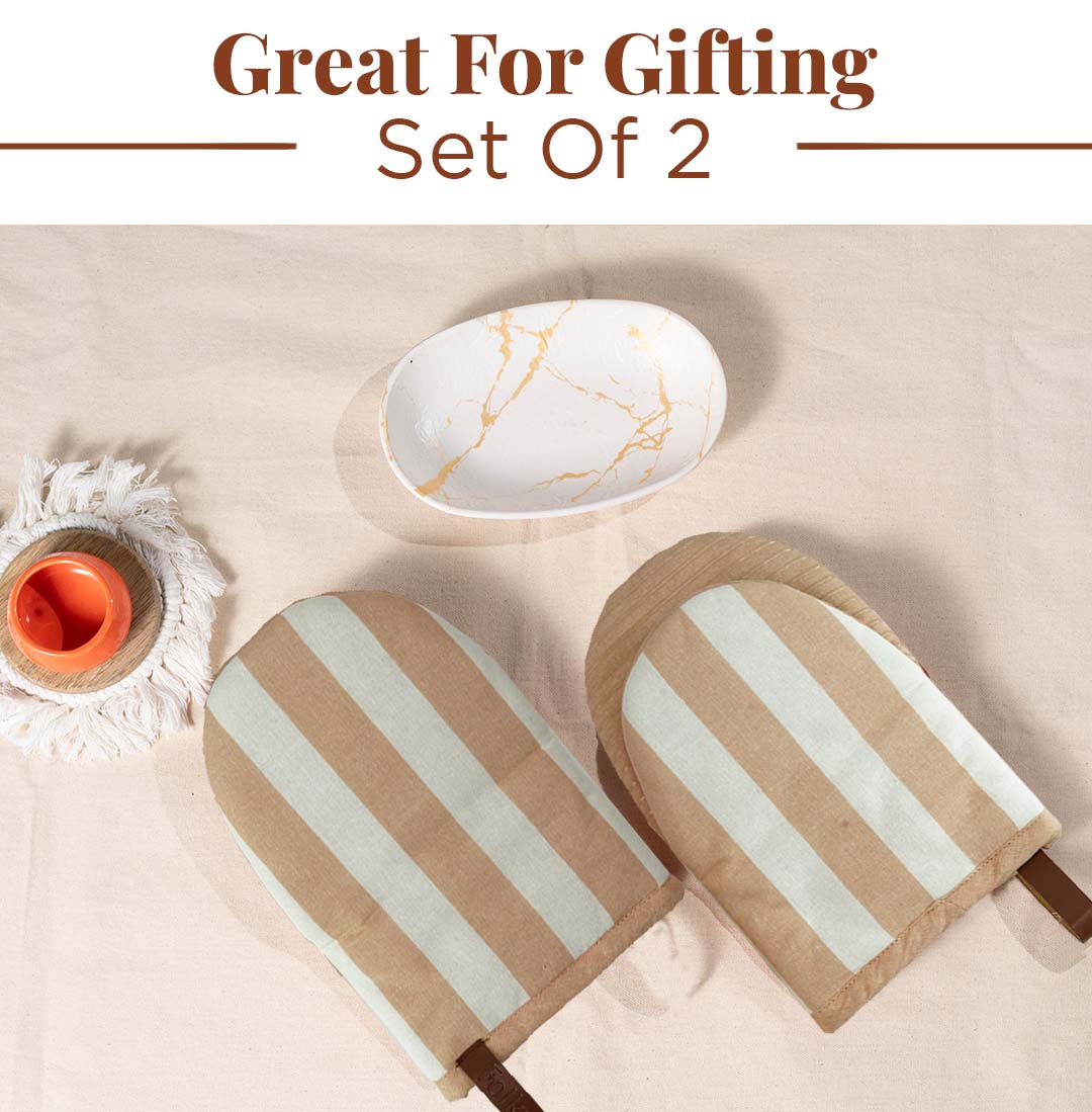 Folkulture Mini Mitts 100% cotton with Silicon Heat Resistant Kitchen & Baking Mitts - latte