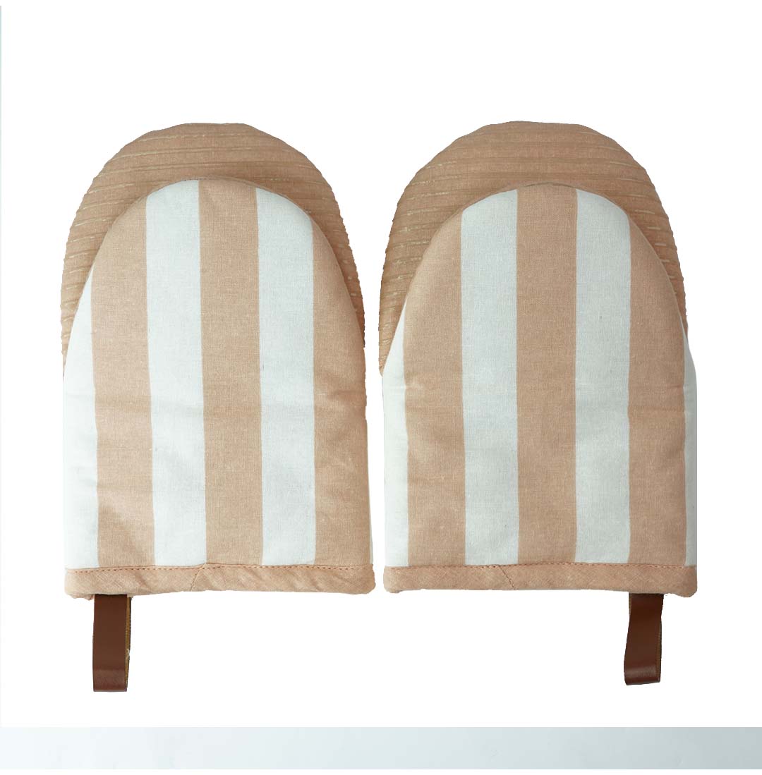 Folkulture Mini Mitts 100% cotton with Silicon Heat Resistant Kitchen & Baking Mitts - latte