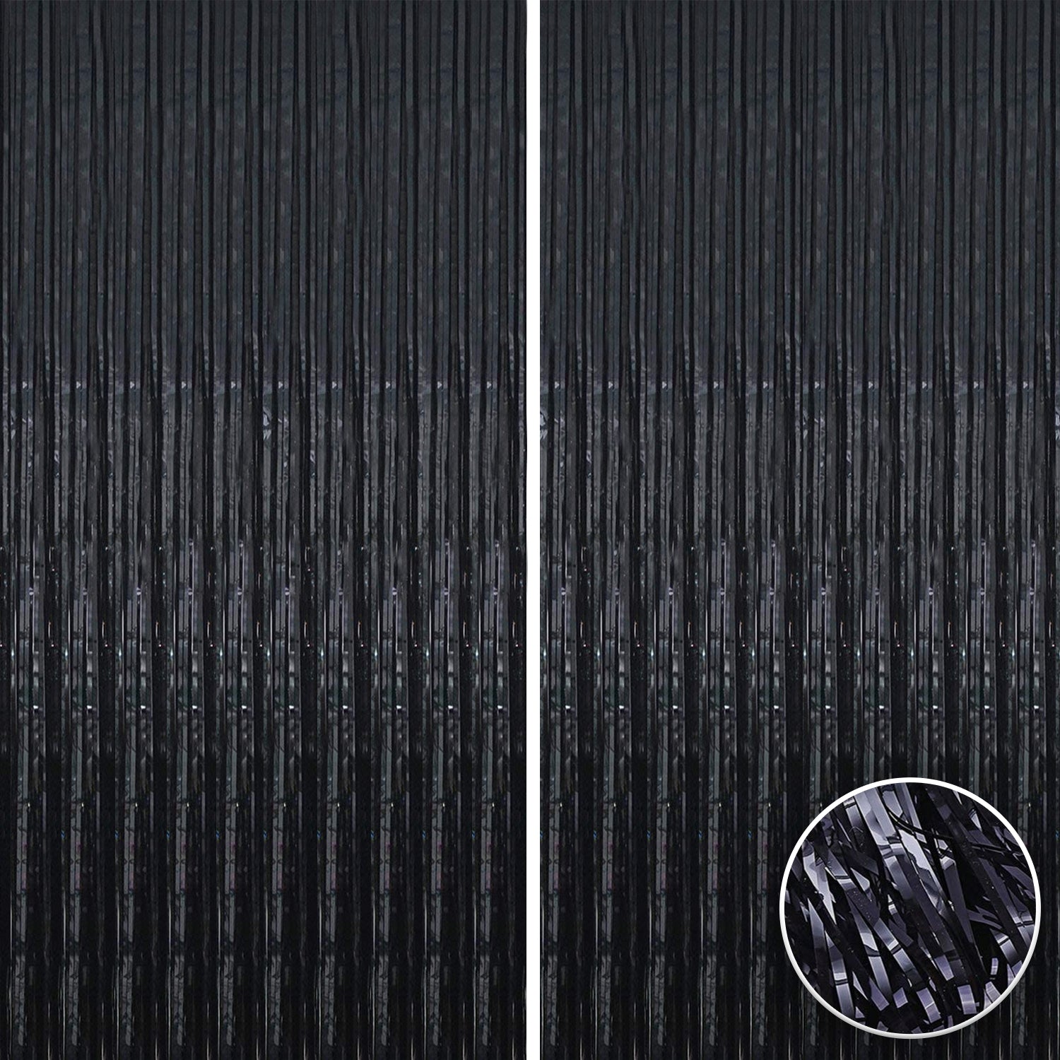 KatchOn, Shiny Black Backdrop Curtain - 3.2x6.5 Feet, Pack of 2 | Black Streamers for Black Birthday Decorations | Black Curtain Backdrop | Happy New Year Backdrop | New Years Eve Party Supplies 2025