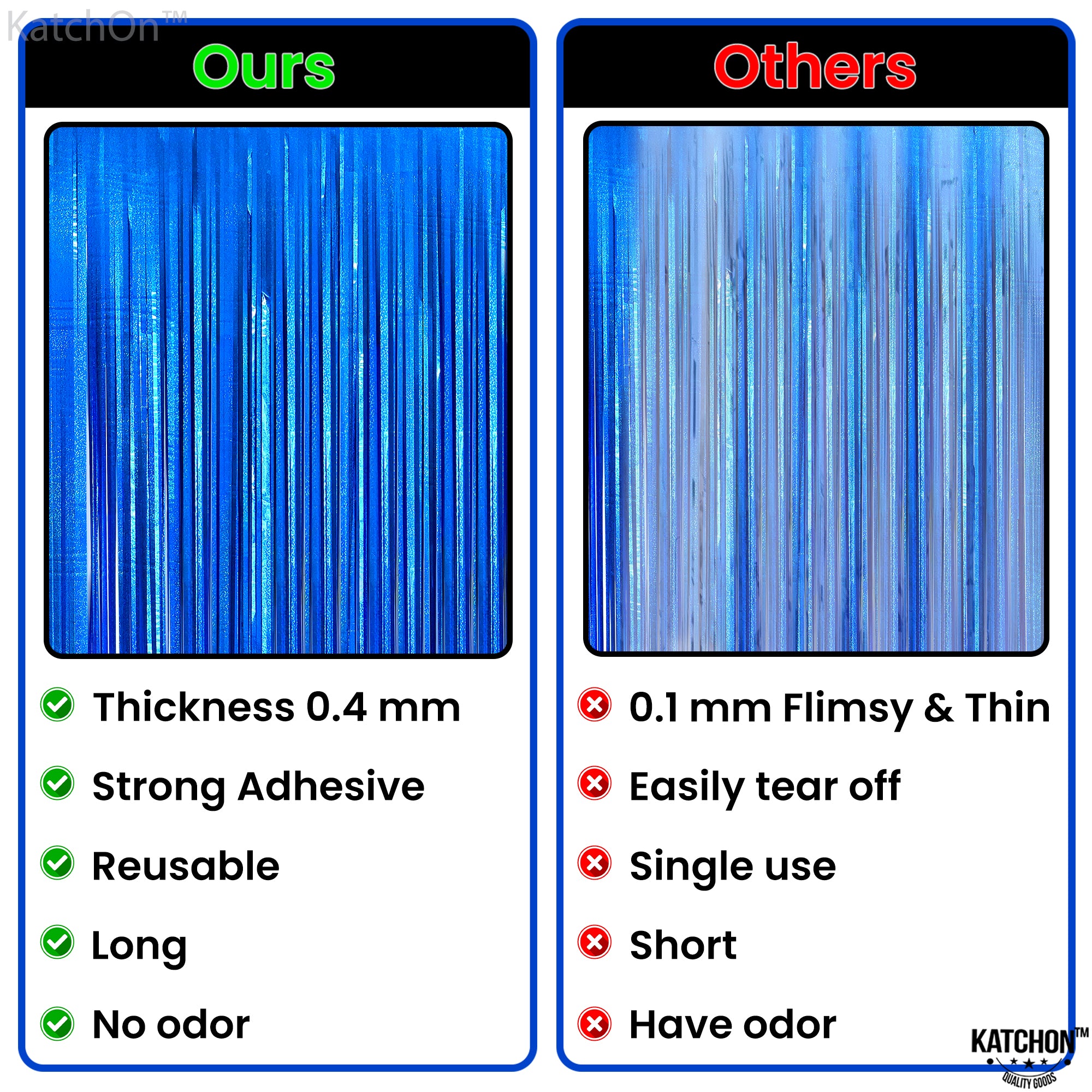 KatchOn, Iridescent Blue Streamers Backdrop - 3.2x8 Feet, Pack of 2 | Blue Fringe Curtain for Pool Party Decorations| Iridescent Blue Backdrop for Under The Sea Party Decor | Summer Party Decorations