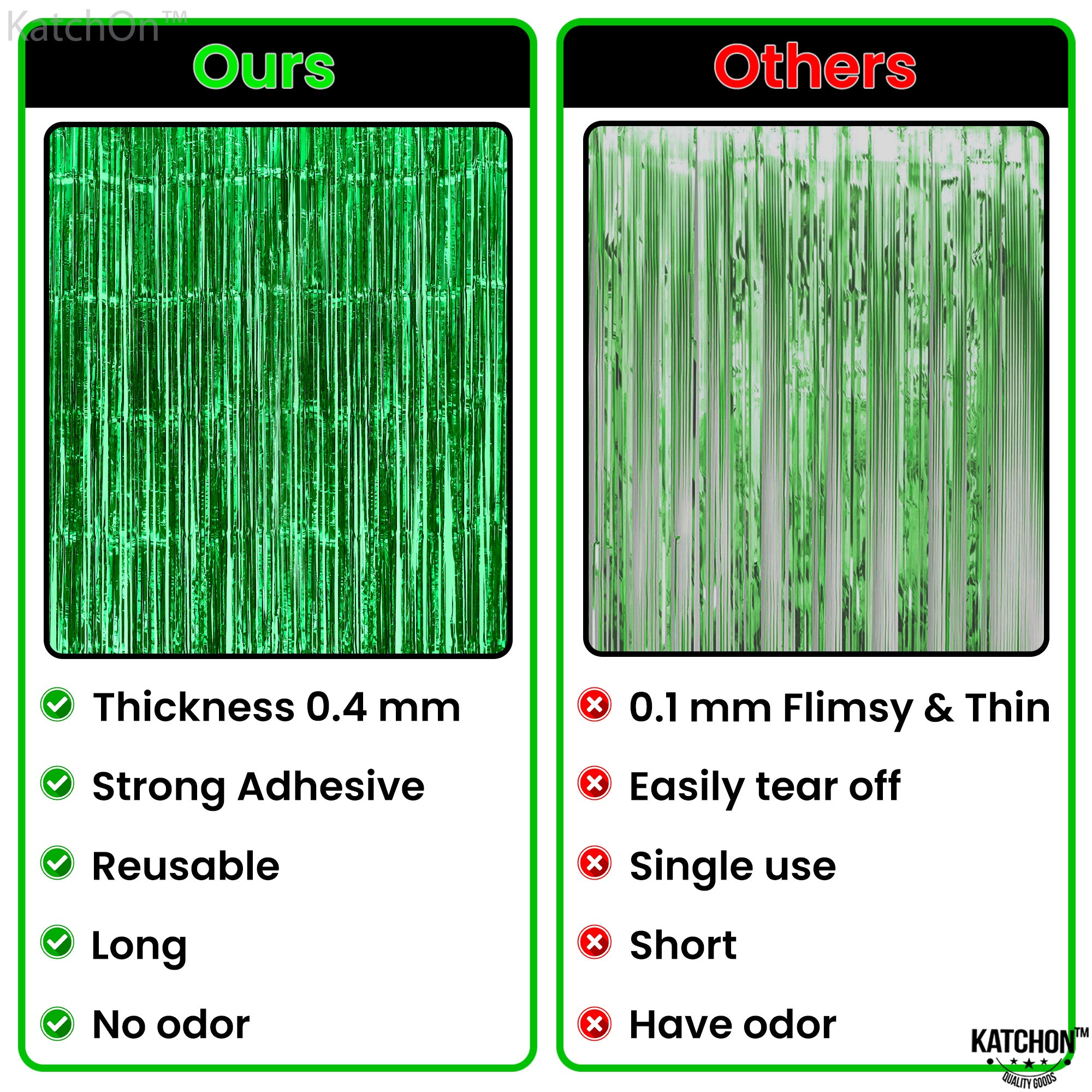 KatchOn, Green Streamers Party Decorations -3.2x8 Feet, Pack of 2 | Green Backdrop Curtain, Green Birthday Decorations | Green Fringe Curtains, Jungle Party Decorations