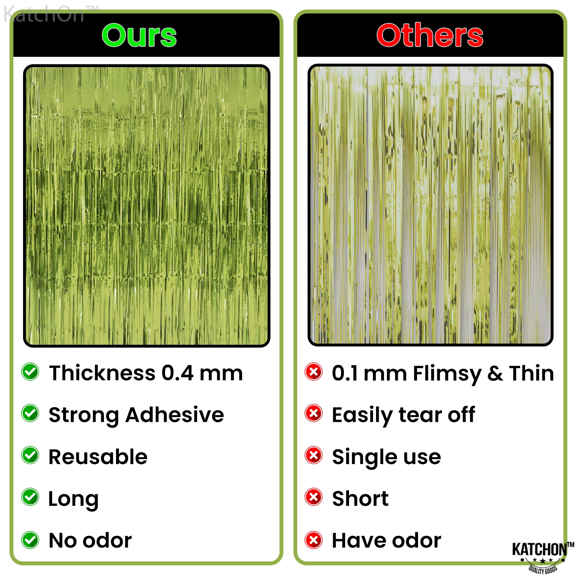 KatchOn, XtraLarge, Sage Green Foil Fringe Curtain - 6.4x8 Feet, Pack of 2 | Light Green Foil Fringe Curtain | Lime Green Backdrop for Frog Birthday Decorations | Sage Green Graduation Decorations