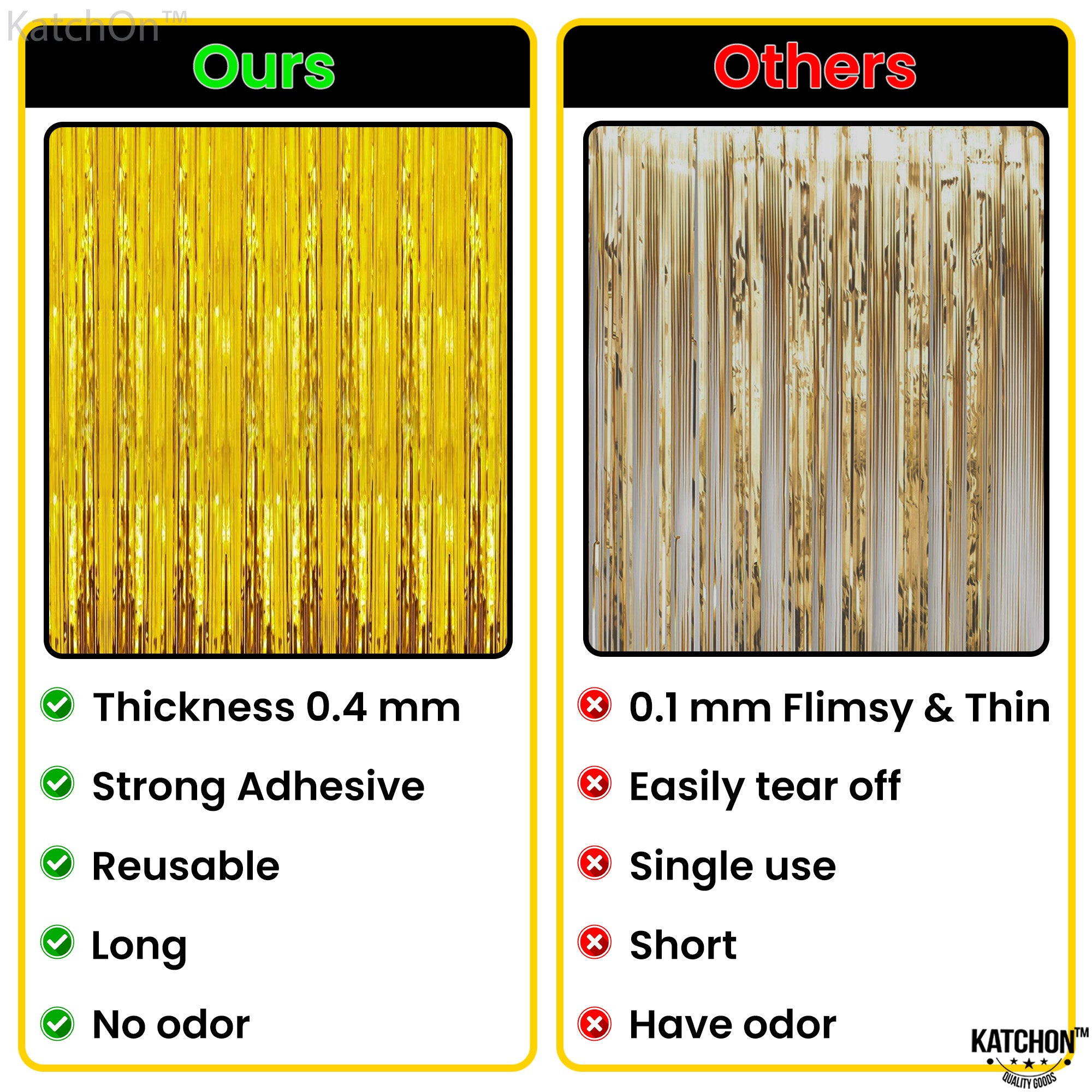 KatchOn, XtraLarge Gold Fringe Curtain Backdrop - 8x3.2 Feet, Pack of 2 Gold Streamers Party Decorations | Gold Foil Curtain for Gold Party Decorations | Gold Streamer Backdrop, Graduation Decorations