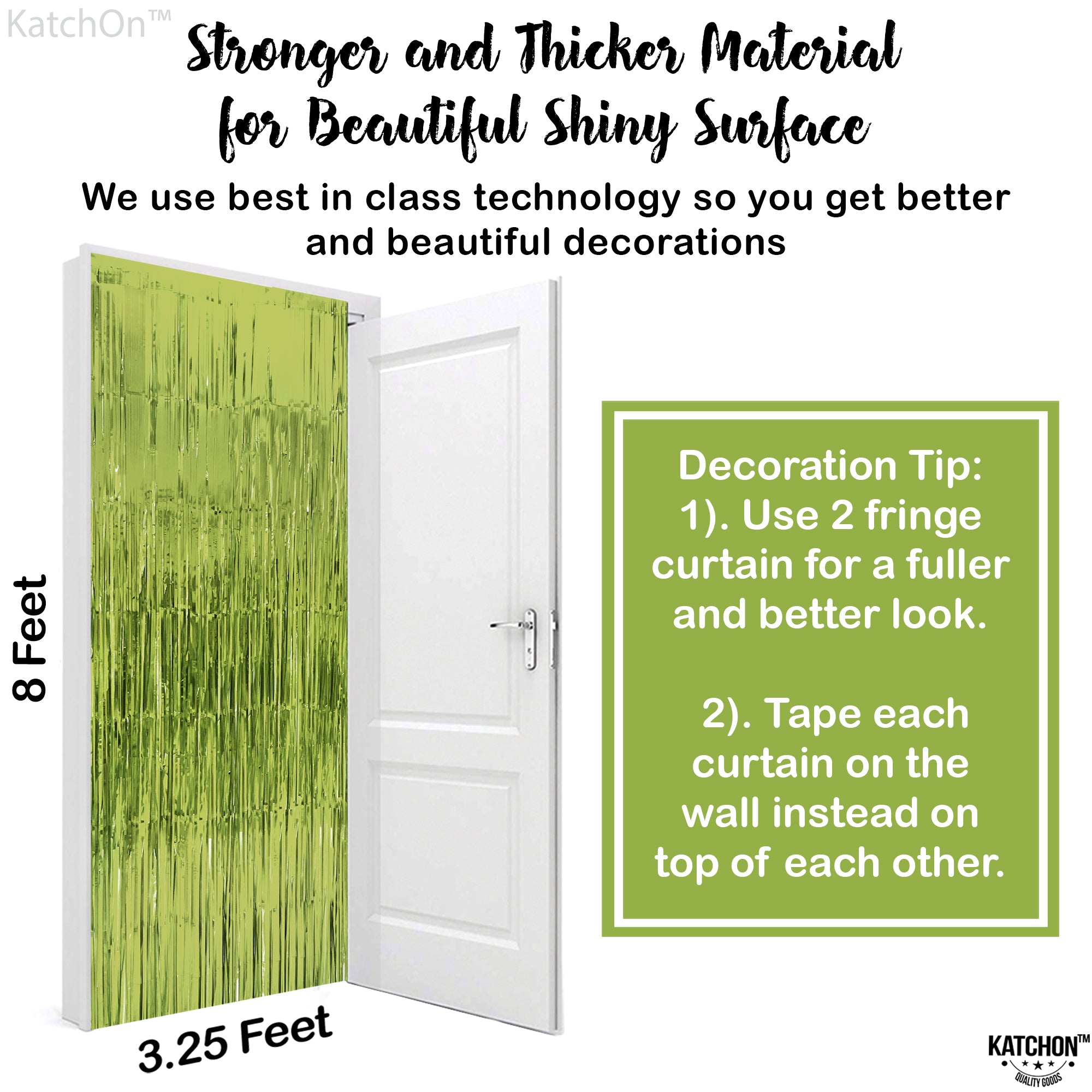 KatchOn, XtraLarge, Sage Green Foil Fringe Curtain - 6.4x8 Feet, Pack of 2 | Light Green Foil Fringe Curtain | Lime Green Backdrop for Frog Birthday Decorations | Sage Green Graduation Decorations
