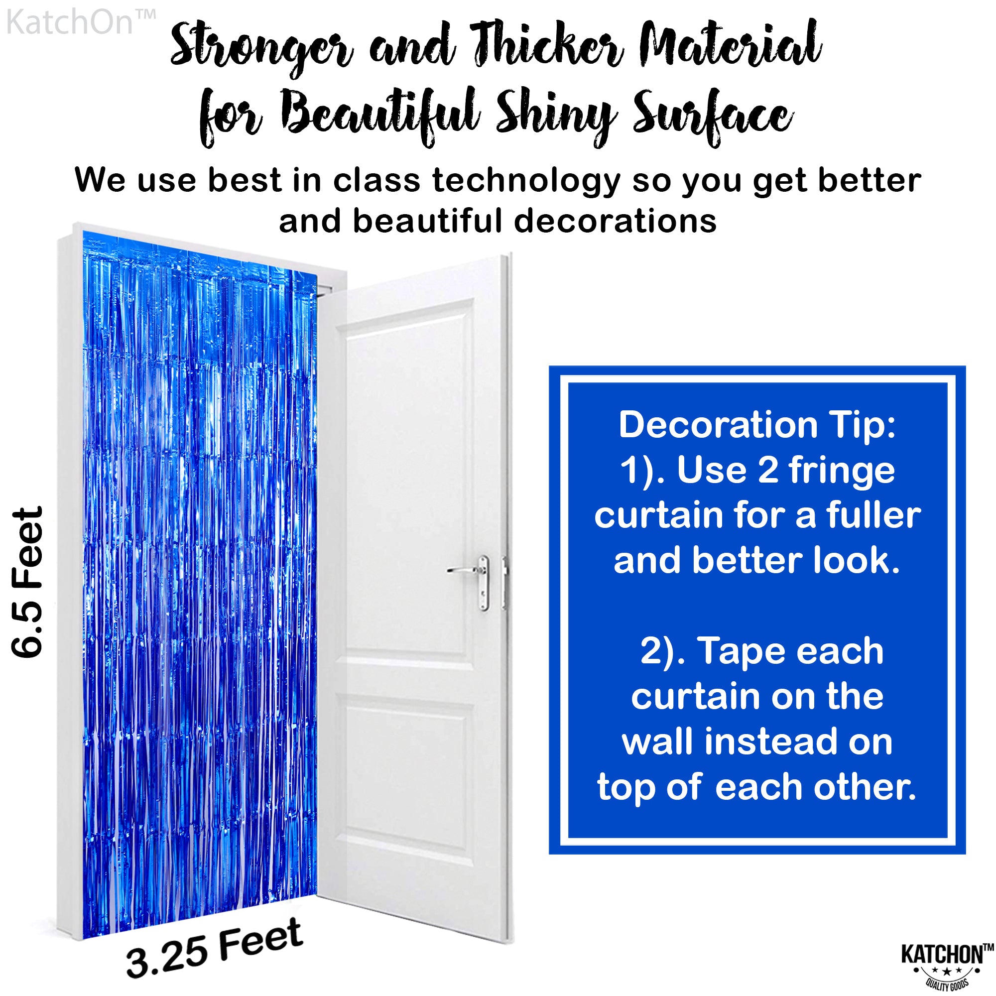 KatchOn, Metallic Blue Backdrop Curtain - 3.2x6.5 Feet, Pack of 2 | Blue Streamers Party Decorations | Blue Fringe Curtain for Under The Sea Party Decorations | Ocean Decorations, Blue Party Supplies