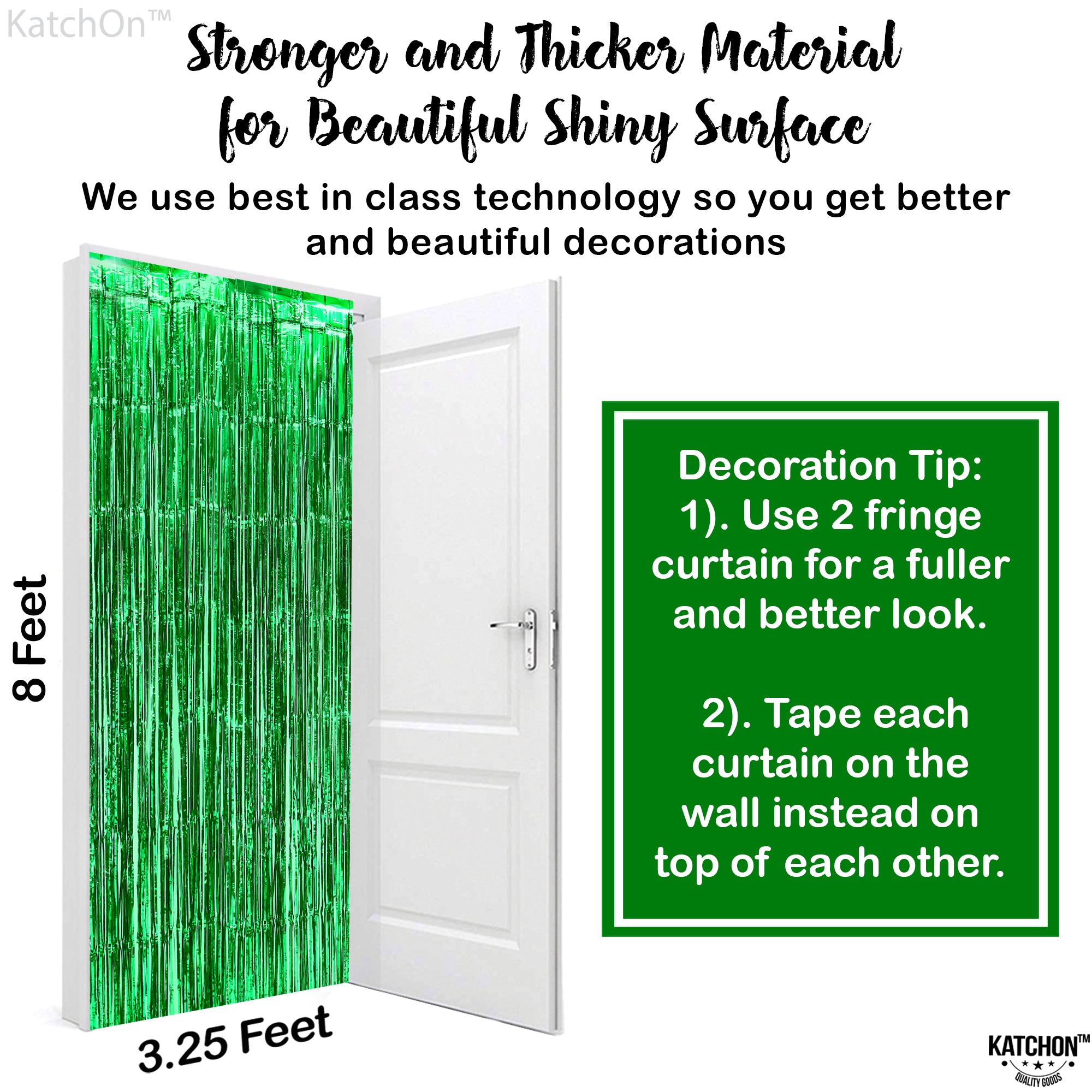 KatchOn, Green Streamers Party Decorations -3.2x8 Feet, Pack of 2 | Green Backdrop Curtain, Green Birthday Decorations | Green Fringe Curtains, Jungle Party Decorations