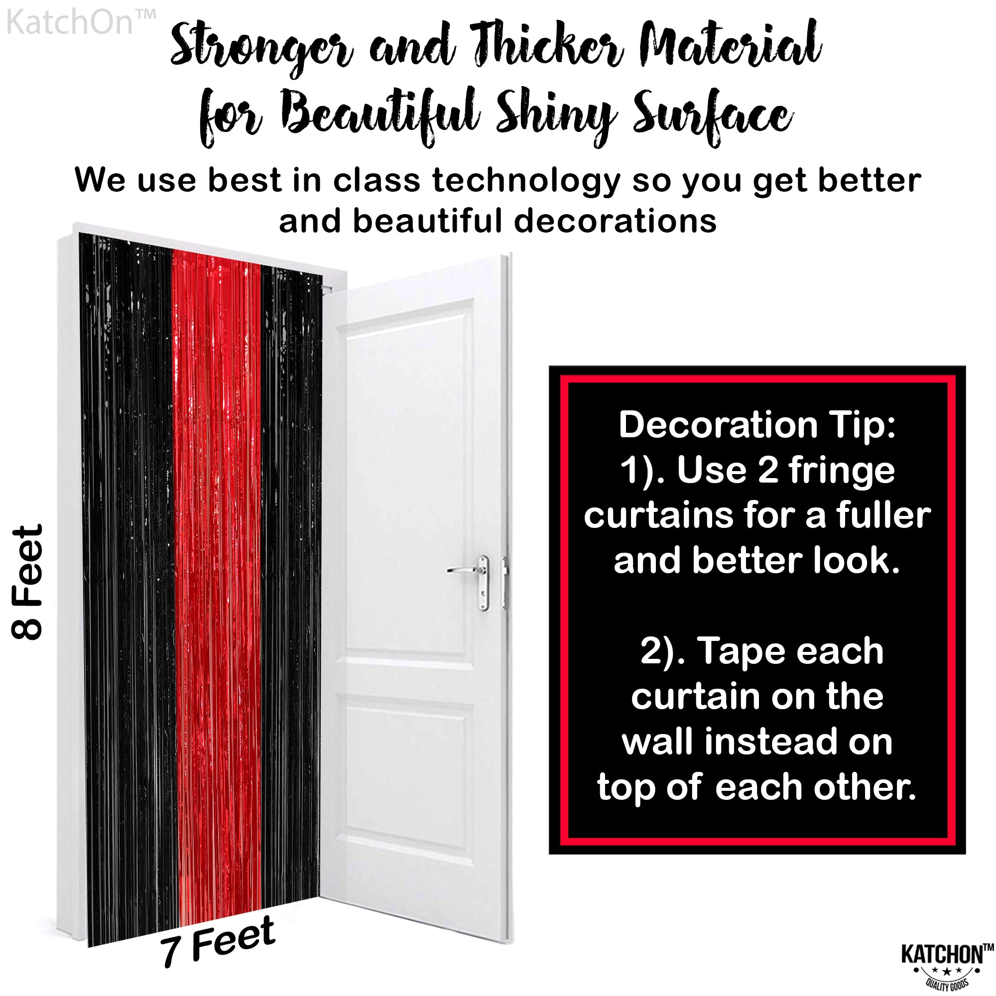 KatchOn, Red and Black Fringe Curtain - 3.2x8 Feet Pack of 2 | Red and Black Party Decorations | Halloween Backdrop for Halloween Decorations | Casino Theme Party Decorations