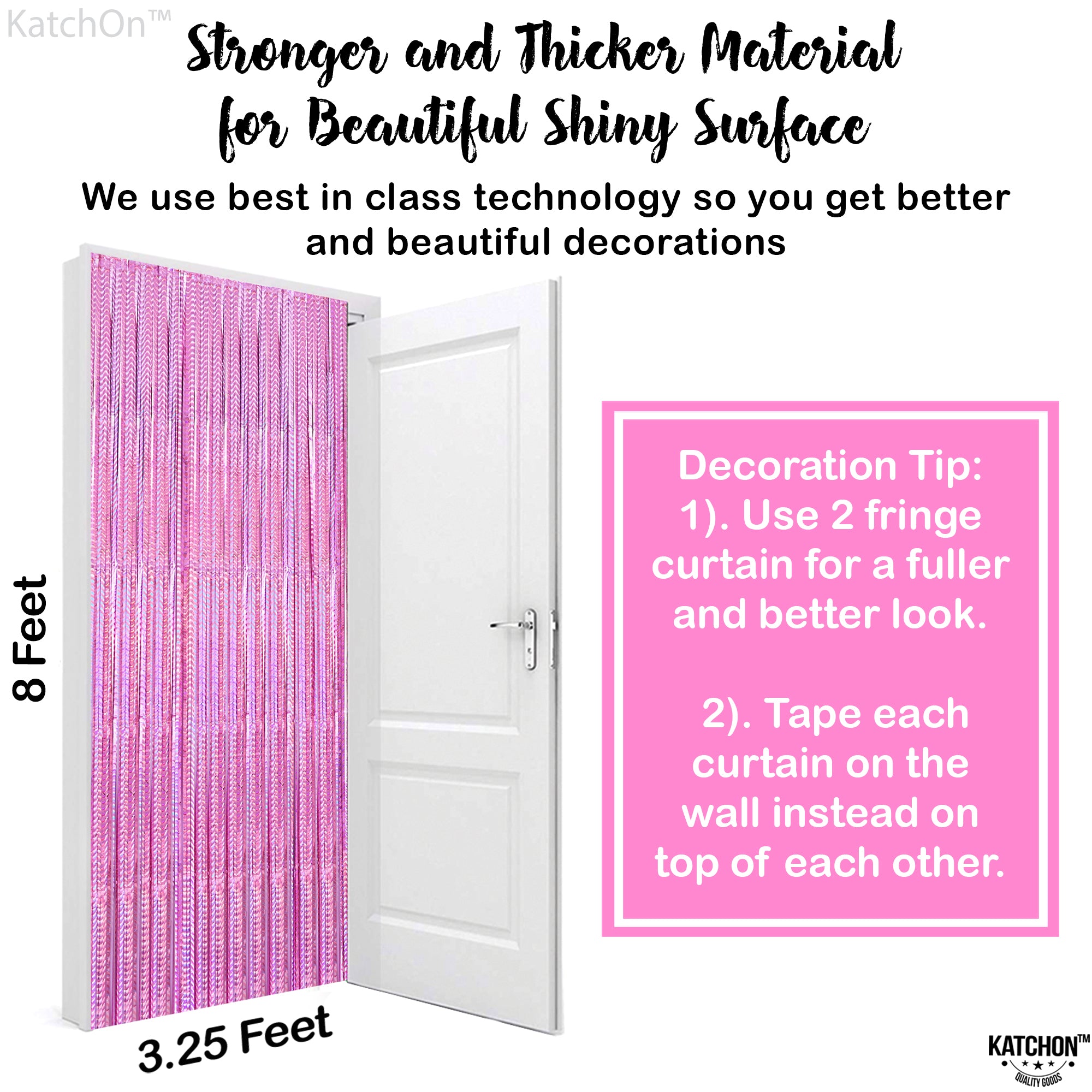 KatchOn, Laser Pink Backdrop Curtain - Large, 3.2x8 Feet, Pack of 2 | Laser Pink Streamers for Pink Party Decorations | Pink Fringe Backdrop for Galentines Day Decorations, Valentines Day Decorations,