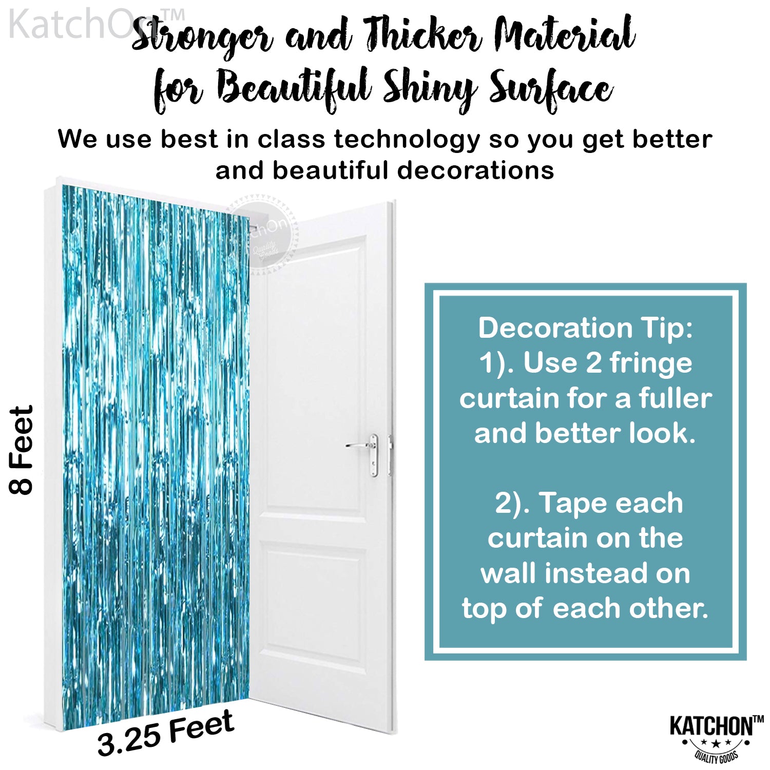 KatchOn, XtraLarge, Blue Foil Fringe Curtain - 8x3.2 Feet, Pack of 2 | Blue Backdrop Curtain for Under The Sea Party Decorations | Ocean Backdrop | Blue Tinsel Backdrop, Mermaid Birthday Decorations