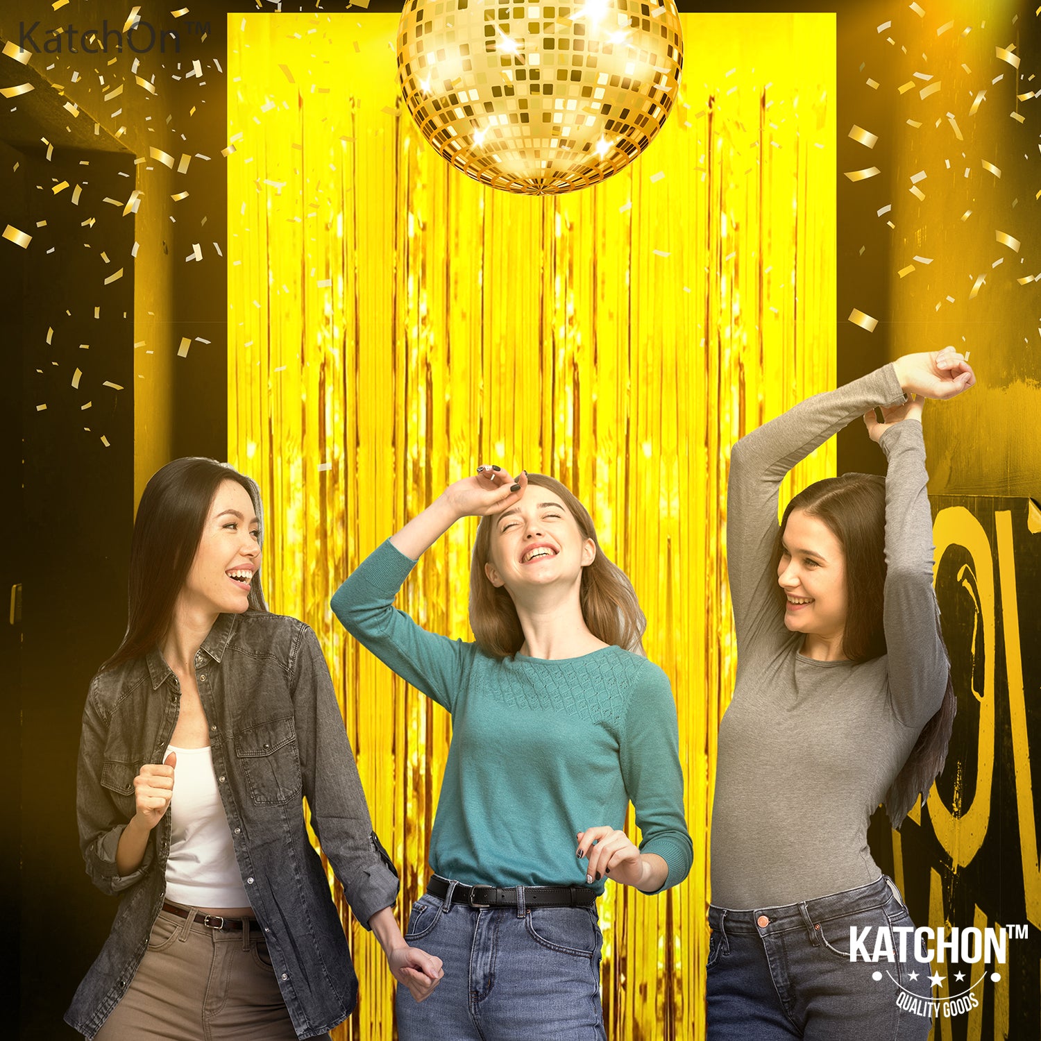 KatchOn, XtraLarge Gold Fringe Curtain Backdrop - 8x3.2 Feet, Pack of 2 Gold Streamers Party Decorations | Gold Foil Curtain for Gold Party Decorations | Gold Streamer Backdrop, Graduation Decorations